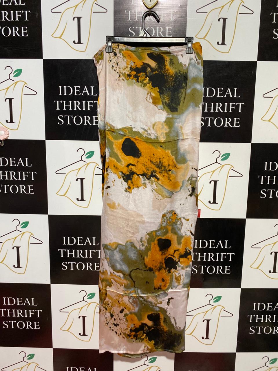 PRETTYLITTLE THING |L| WAIST 32| B39| ABSTRACT MARBLE PRINT SATIN MAXI SKIRT WITH DRAPE