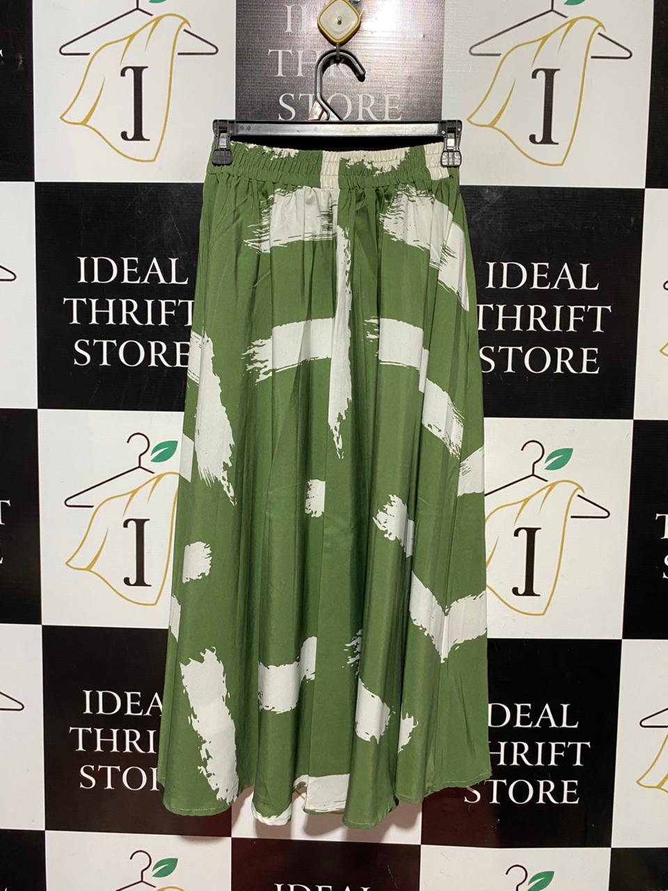 SHEIN |S| WAIST 23| B41| SAGE GREEN ABSTRACT BRUSHSTROKE MAXI SKIRT