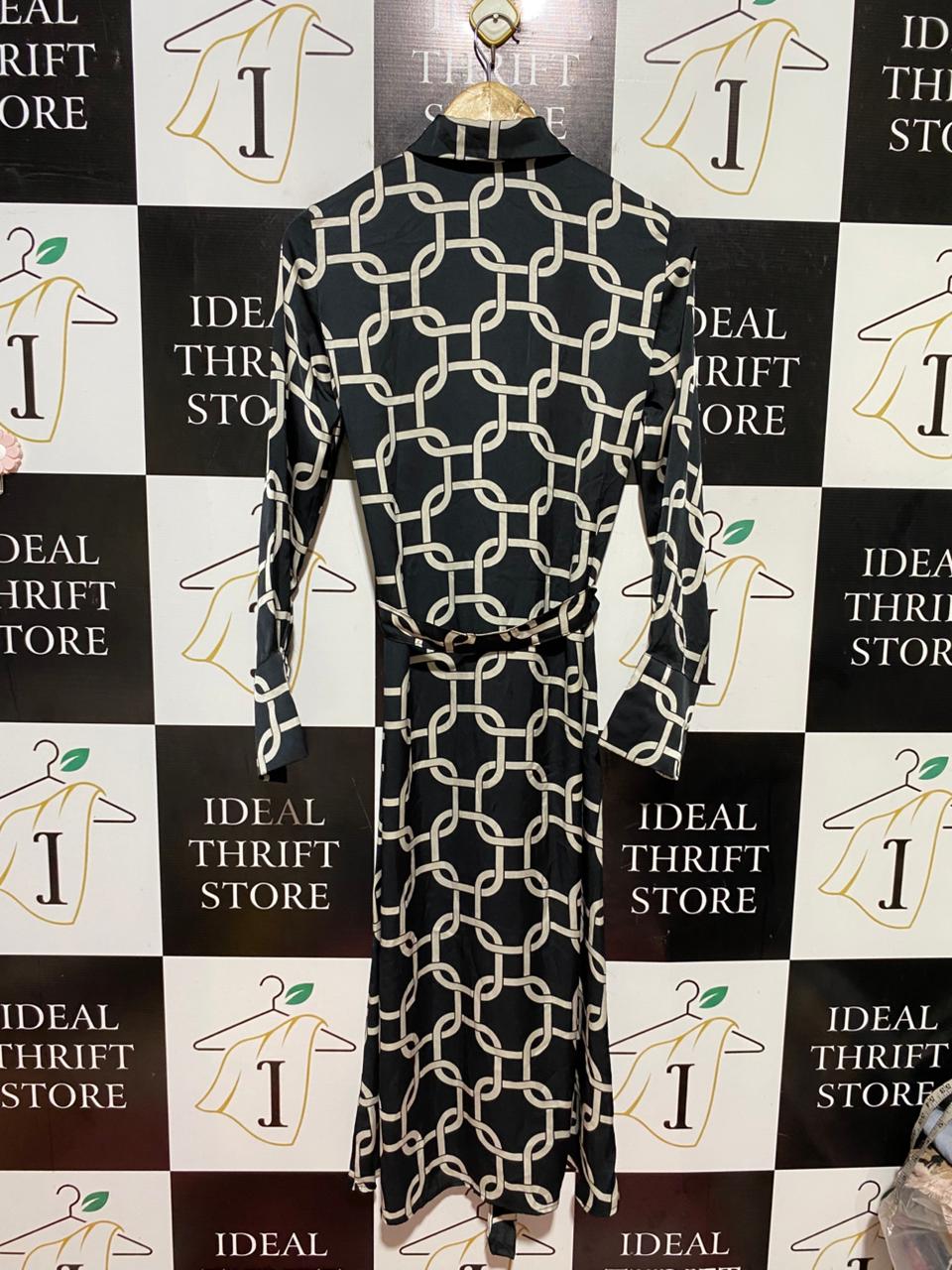 H&M |XS| BUST 16| B40| CLASSIC BLACK AND CREAM CHAIN LINK MIDI SHIRT DRESS