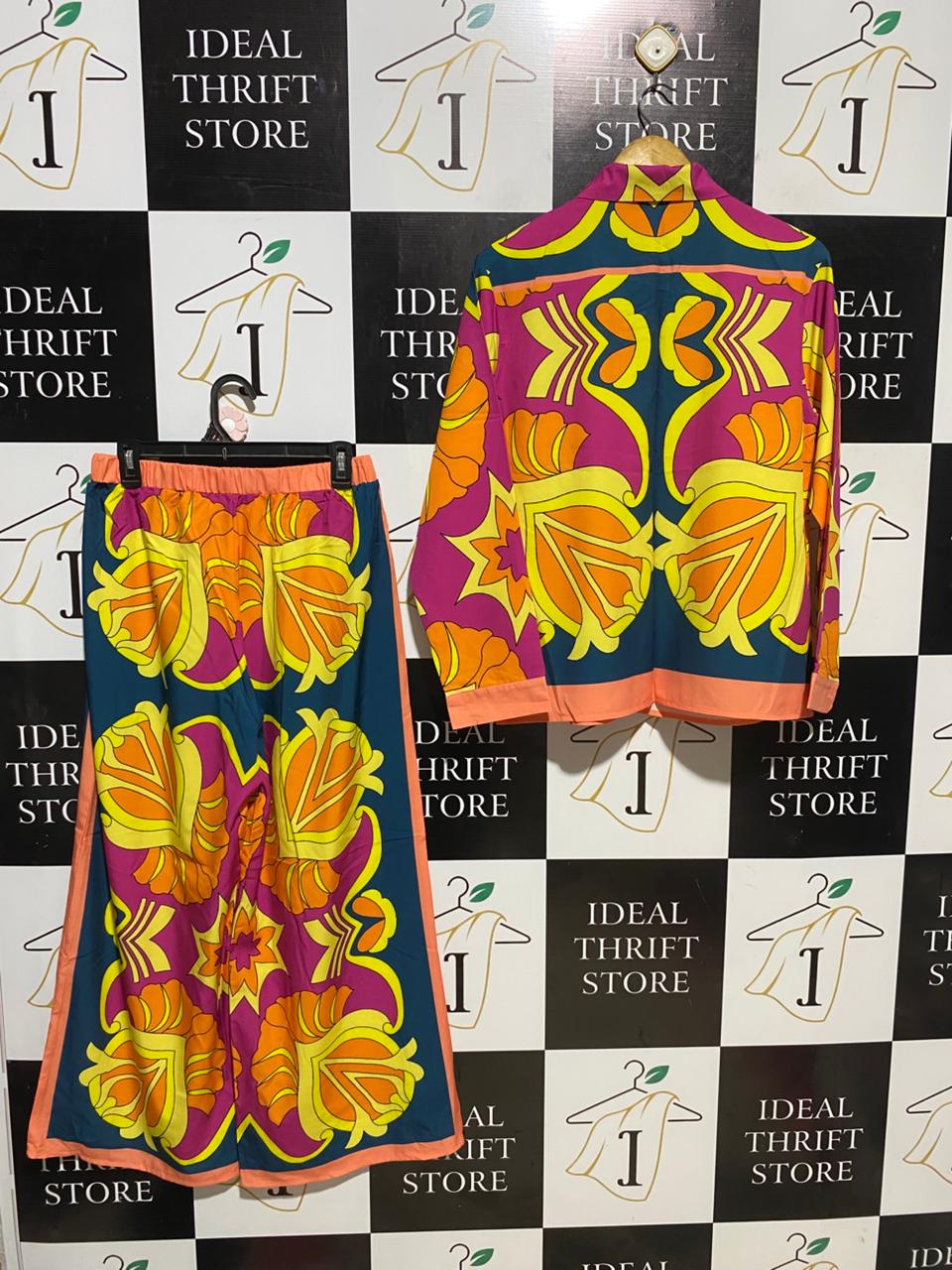 |L| B43| RETRO PSYCHEDELIC PRINT TWO-PIECE CO-ORD SET