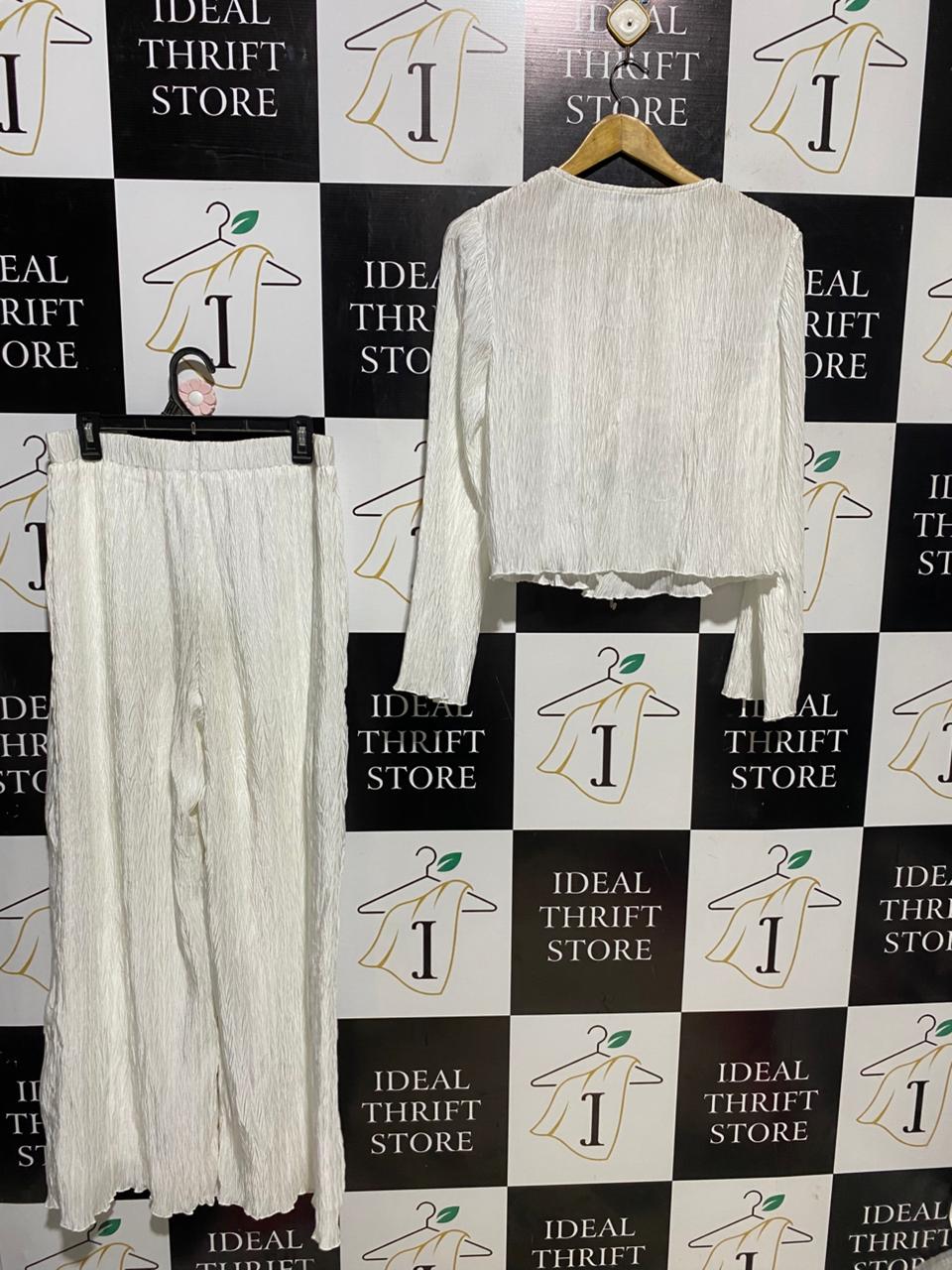 JORGE |M| B41| WHITE CRINKLE PLISSE FRONT-TIE TWO-PIECE CO-ORD SET