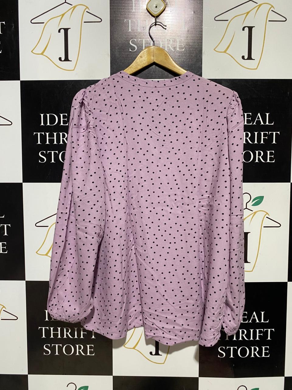 & ME | XL| BUST 25| B41| MAUVE POLKA DOT FRONT-TIE LONG SLEEVE BLOUSE