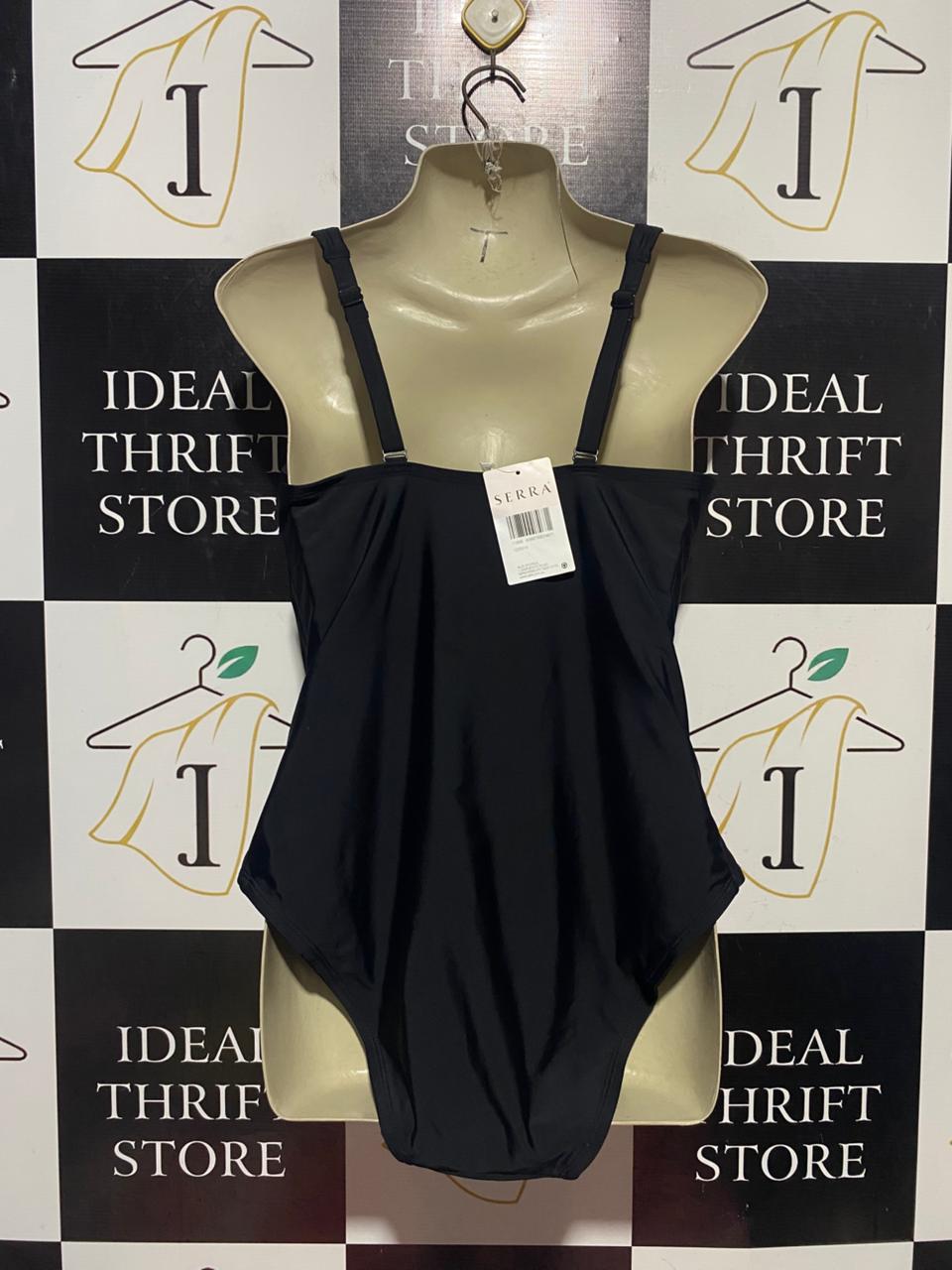SERRA |M| BUST 18| B41| JET BLACK RUCHED TWIST-FRONT ONE-PIECE SWIMSUIT