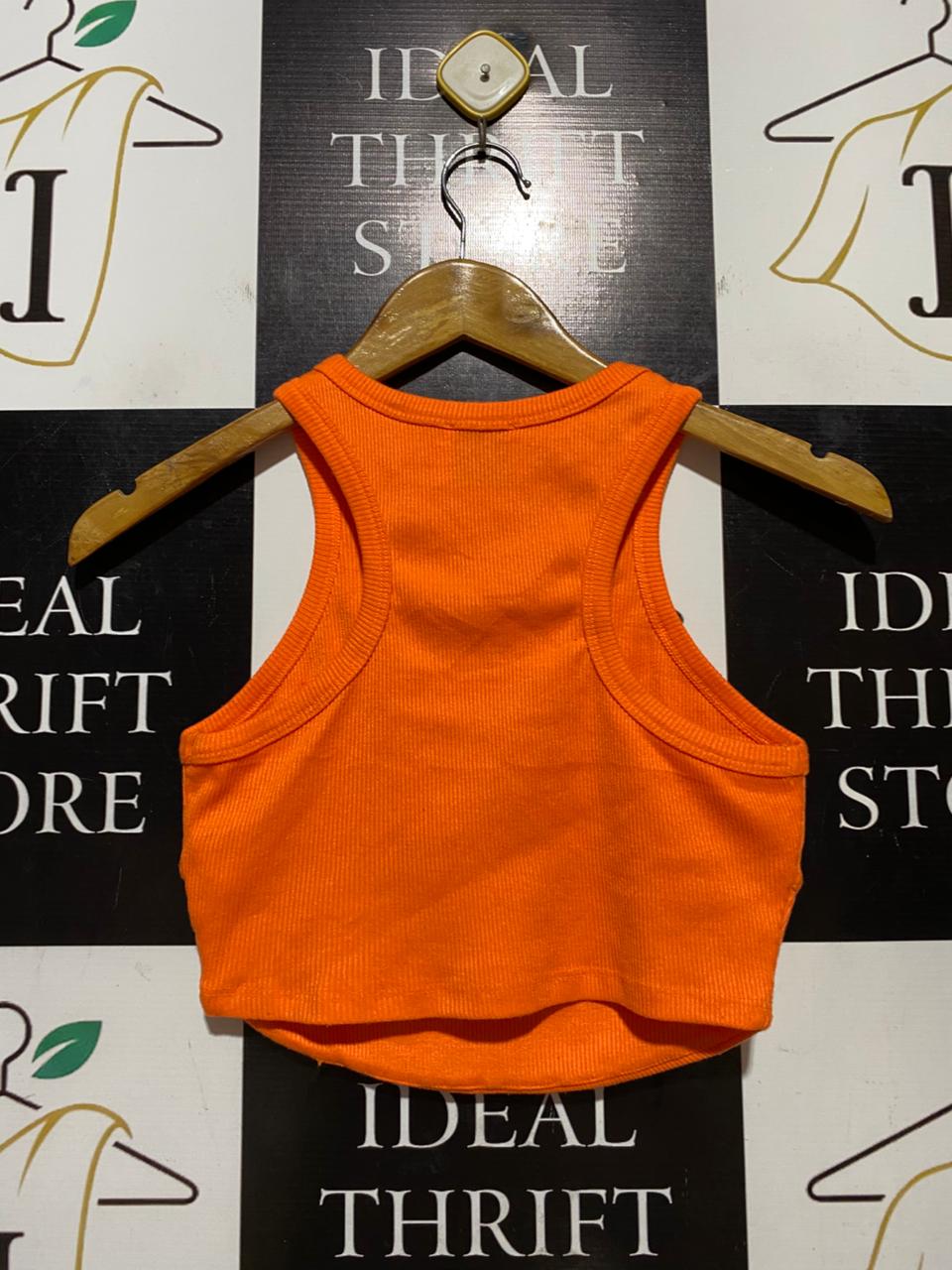 PRINCESS POLLY |XS| BUST 13| B41| ORANGE RIBBED CORSET-STYLE CROPPED TANK TOP
