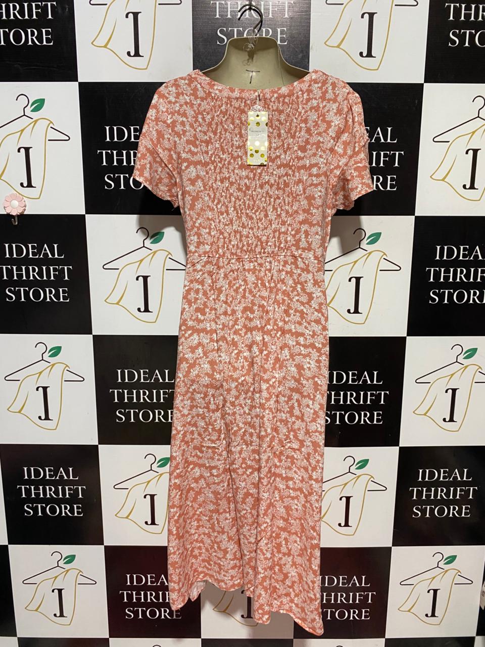 HARPER & ME |M| BUST 18| B41| FLORAL PRINT SWEETHEART NECK MIDI DRESS WITH BUTTON DETAILS