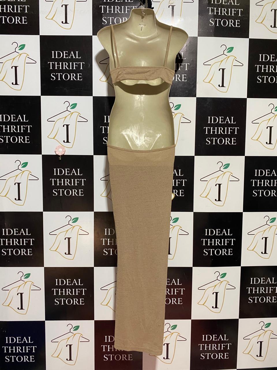 |M| BUST 16| B41| BEIGE CUT-OUT KNOT FRONT MAXI DRESS