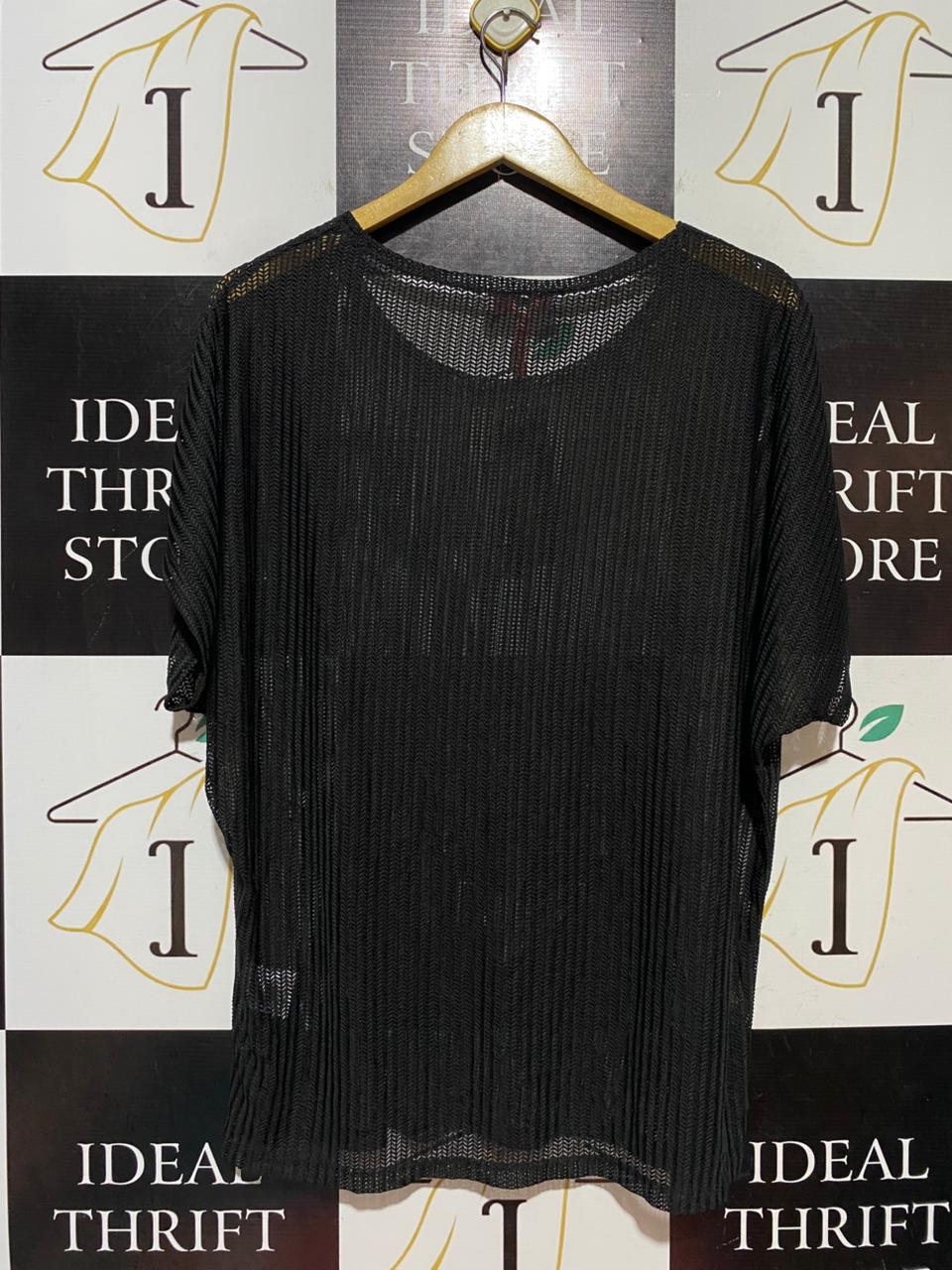 MILLERA WOMAN |M| BUST FREE| B41| CHIC BLACK SHEER RIBBED KNIT TOP