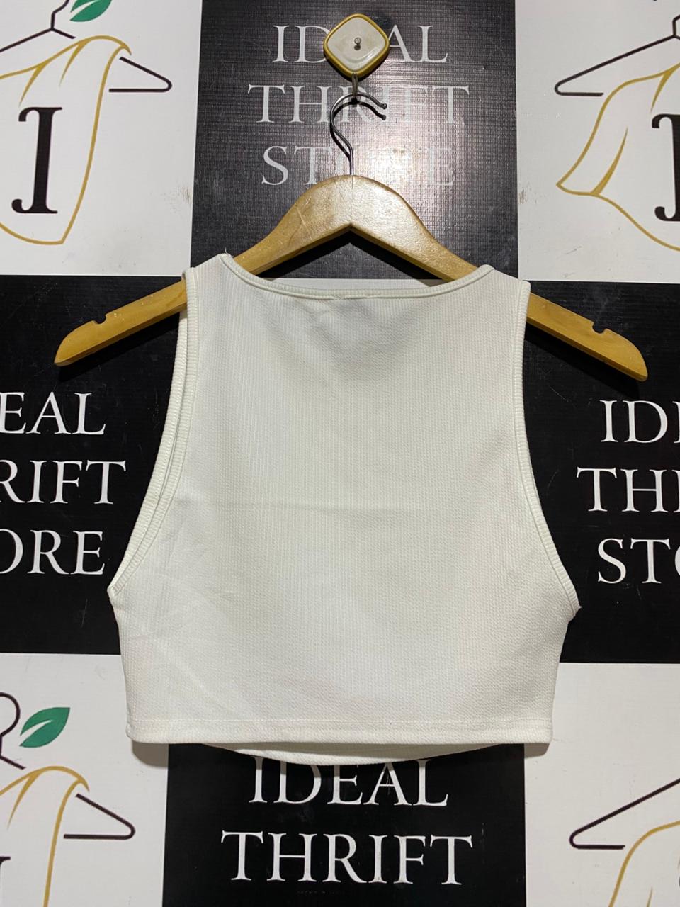 PRINCESS POLLY |S| BUST 13| B42| WHITE RIBBED SLEEVELESS CROP TANK TOP