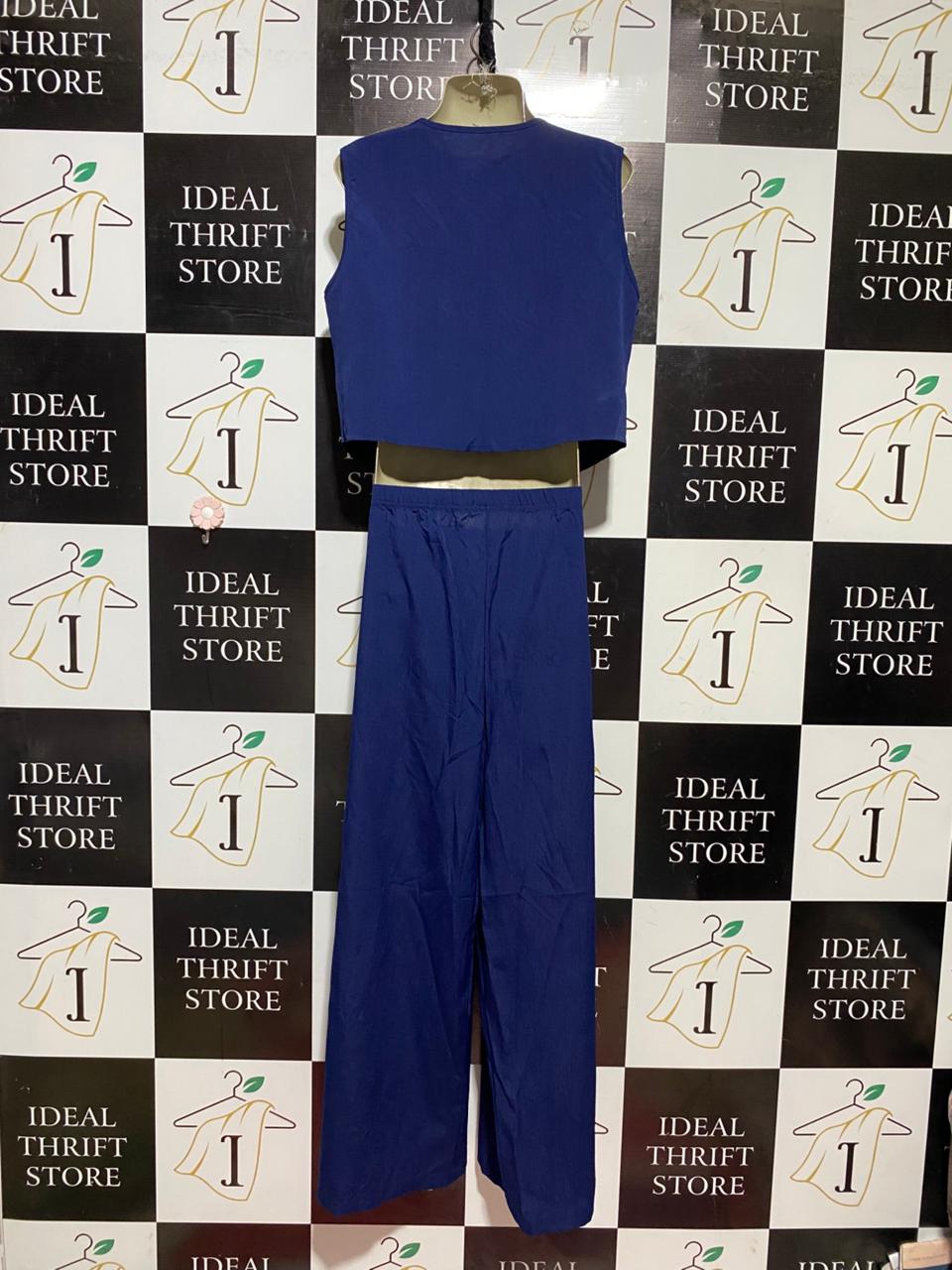 |XL| B42| NAVY BLUE BUTTON-UP VEST AND WIDE-LEG TROUSERS TWO-PIECE SET