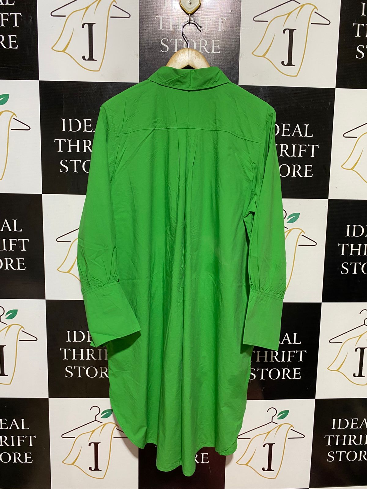 H&M |XL| BUST 24| B42| RIGHT GREEN LONG SLEEVE OVERSIZED BUTTON DOWN SHIRT DRESS BLOUSE WITH POCKET