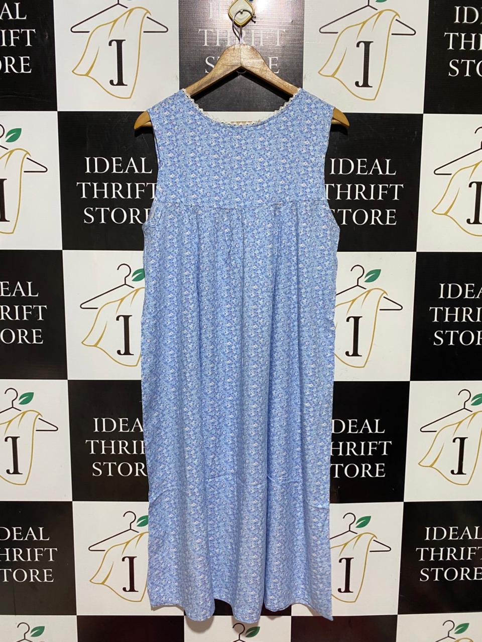 RUBY BLOOM |L| BUST 20| B42| BLUE FLORAL SLEEVELESS LACE TRIM NIGHTGOWN MUUMUU LOUNGE DRESS