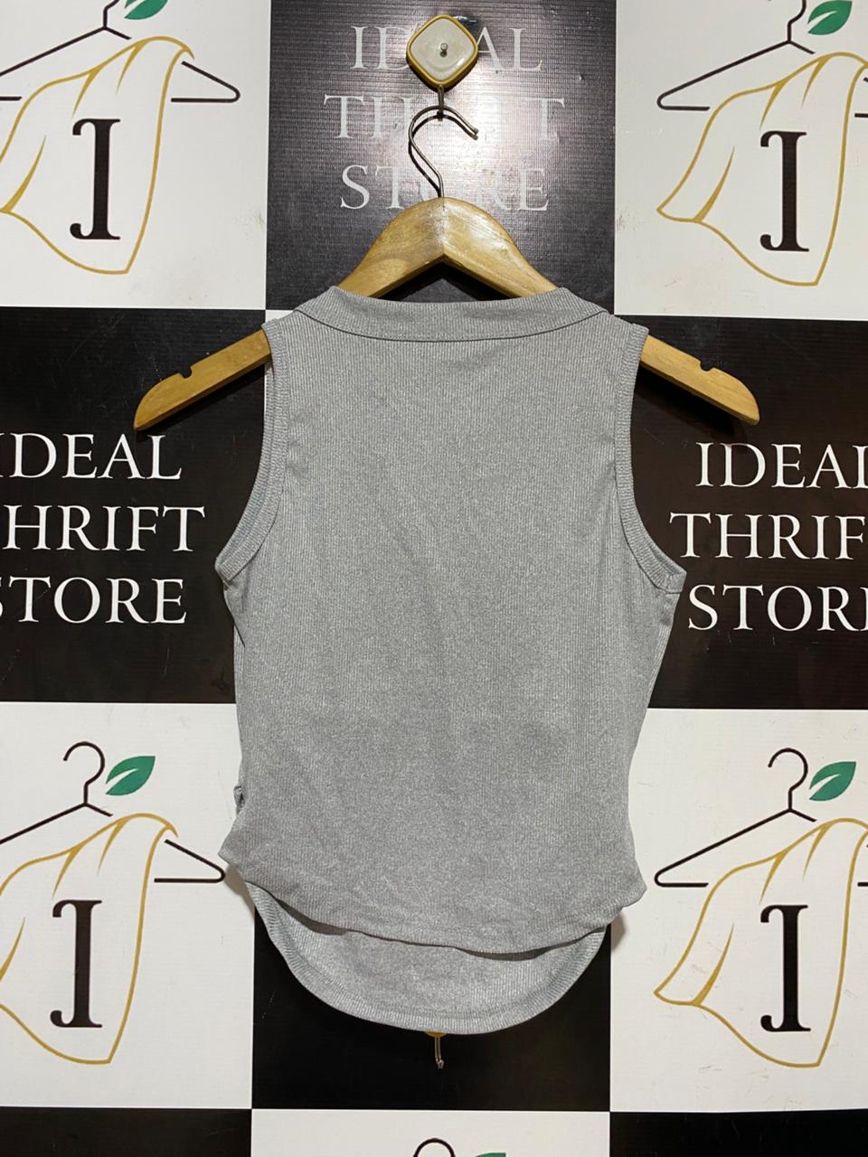 SHEIN |M| BUST 14 | B41| HEATHER GRAY RIBBED SLEEVELESS SCOOP NECK RUFFLED SIDE TANK TOP BLOUSE