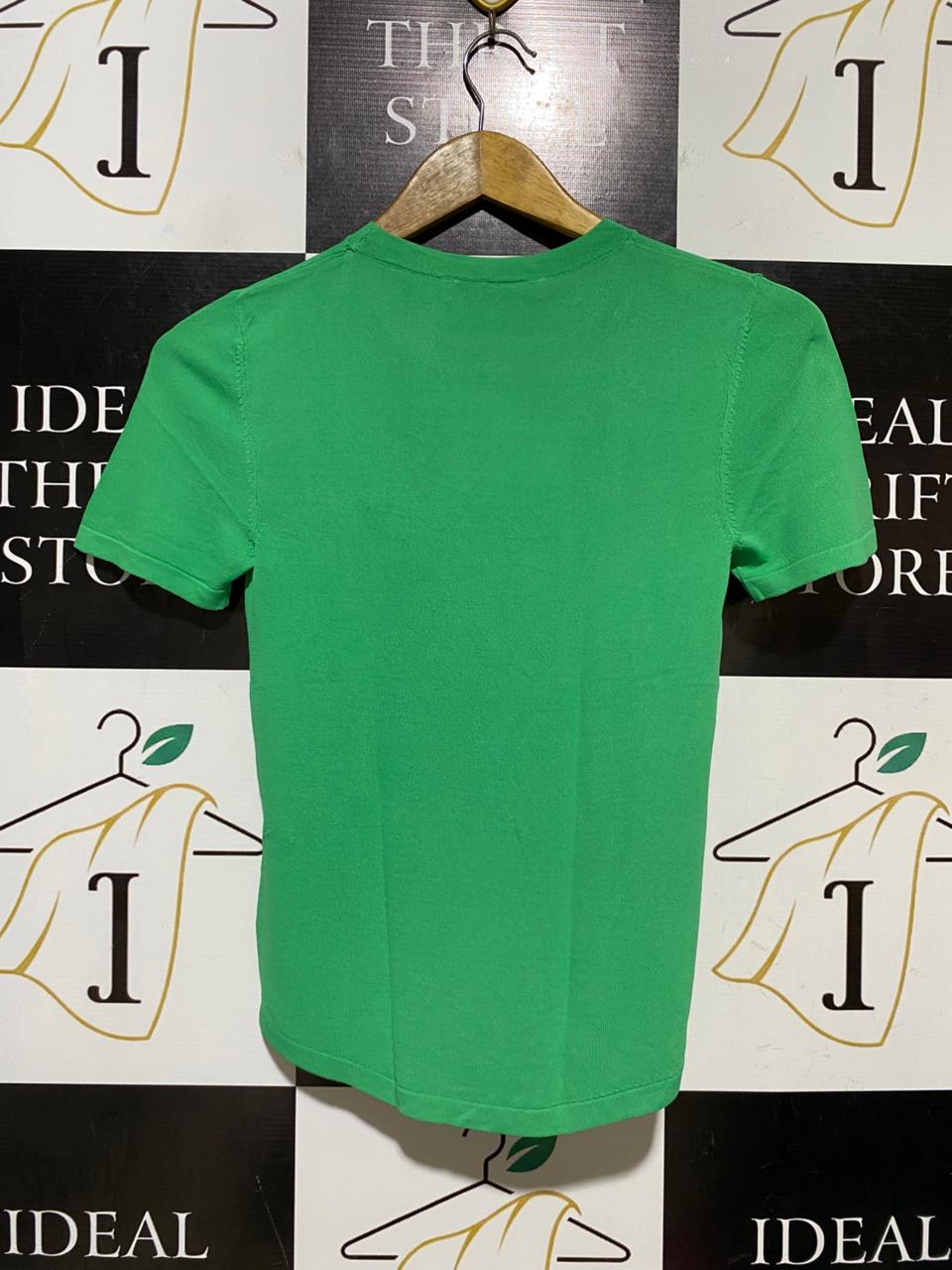ZARA |S| BUST 14| B41| VIBRANT KELLY GREEN SHORT SLEEVE FINE KNIT CREWNECK TOP