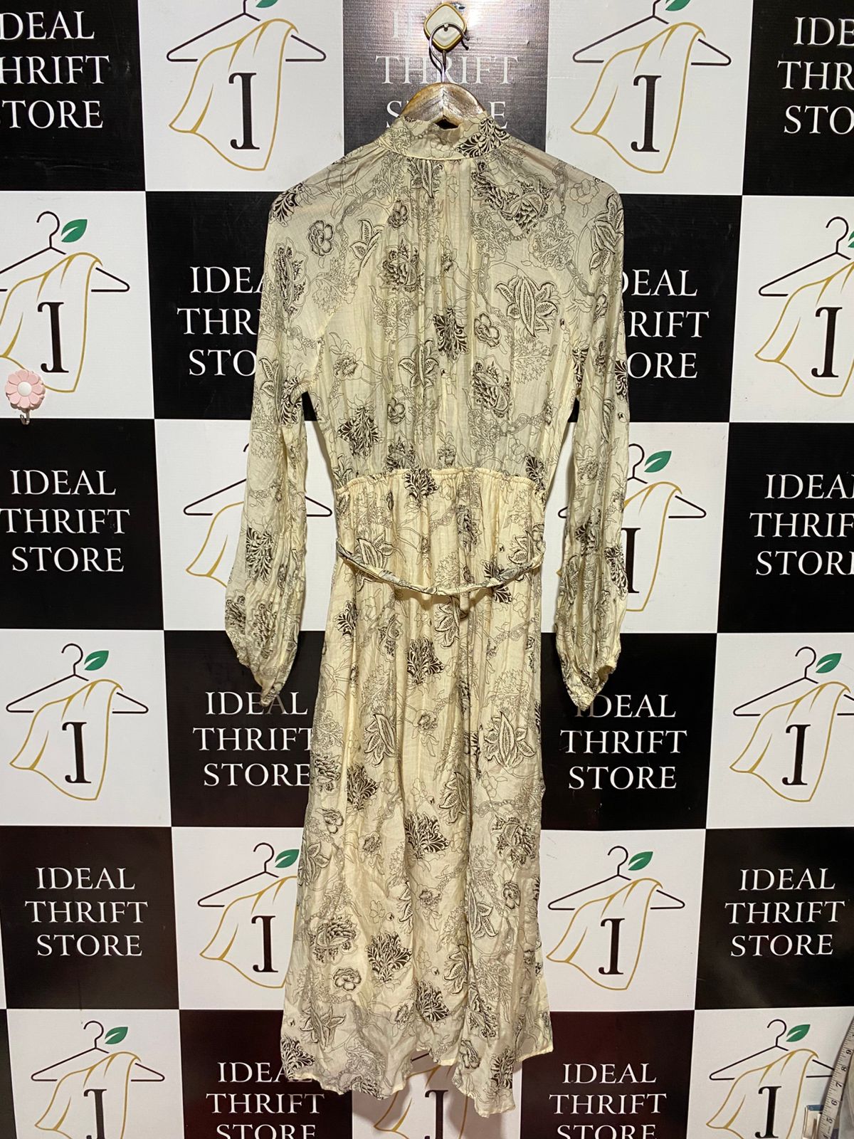SUNNY GIRL |M| BUST 18| B43| VINTAGE BOHO FLORAL PRINT MOCK NECK BUTTON FRONT MIDI DRESS WITH BELT