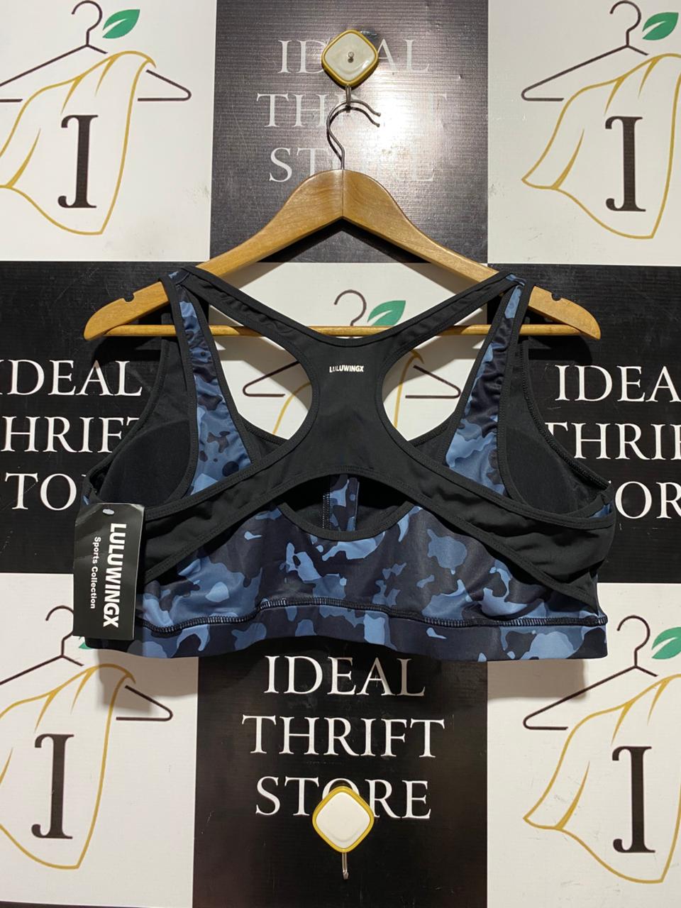 LULUWINGX |L| BUAT 19| B43| BLUE CAMO ZIP FRONT RACERBACK SPORTS BRA