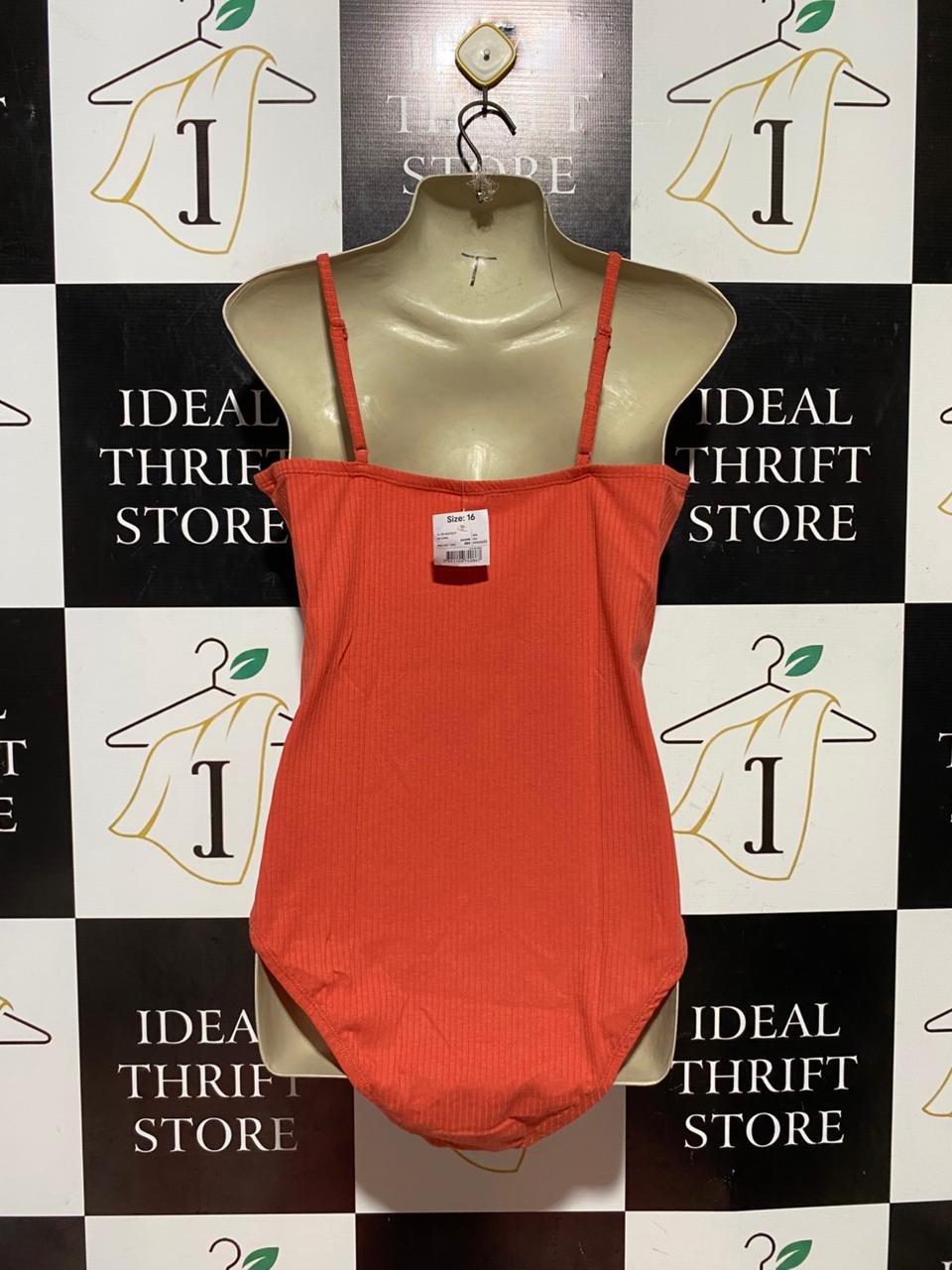 ANKO |M| BUST 16| B43| ORANGE TERRACOTTA RIBBED CAMI SLEEVELESS SNAP BUTTON BODYSUIT