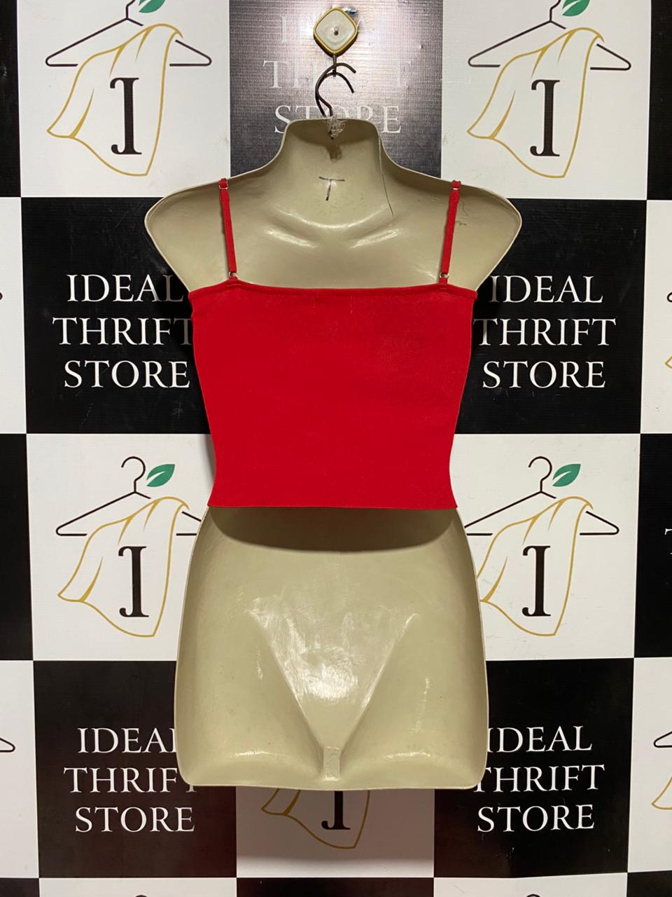 RUMOR |S/M| BUST 14| B43| CHILI RED RIBBED CAMI CROPPED TANK TOP SLEEVELESS SUMMER BRALETTE