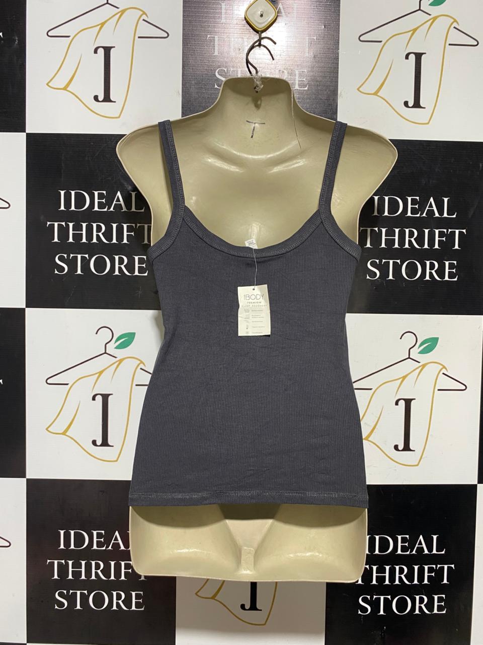COTTON ON| S| BUST 16| B43| CHARCOAL GREY RIBBED SCOOP NECK CAMI TANK TOP BASICS TEE