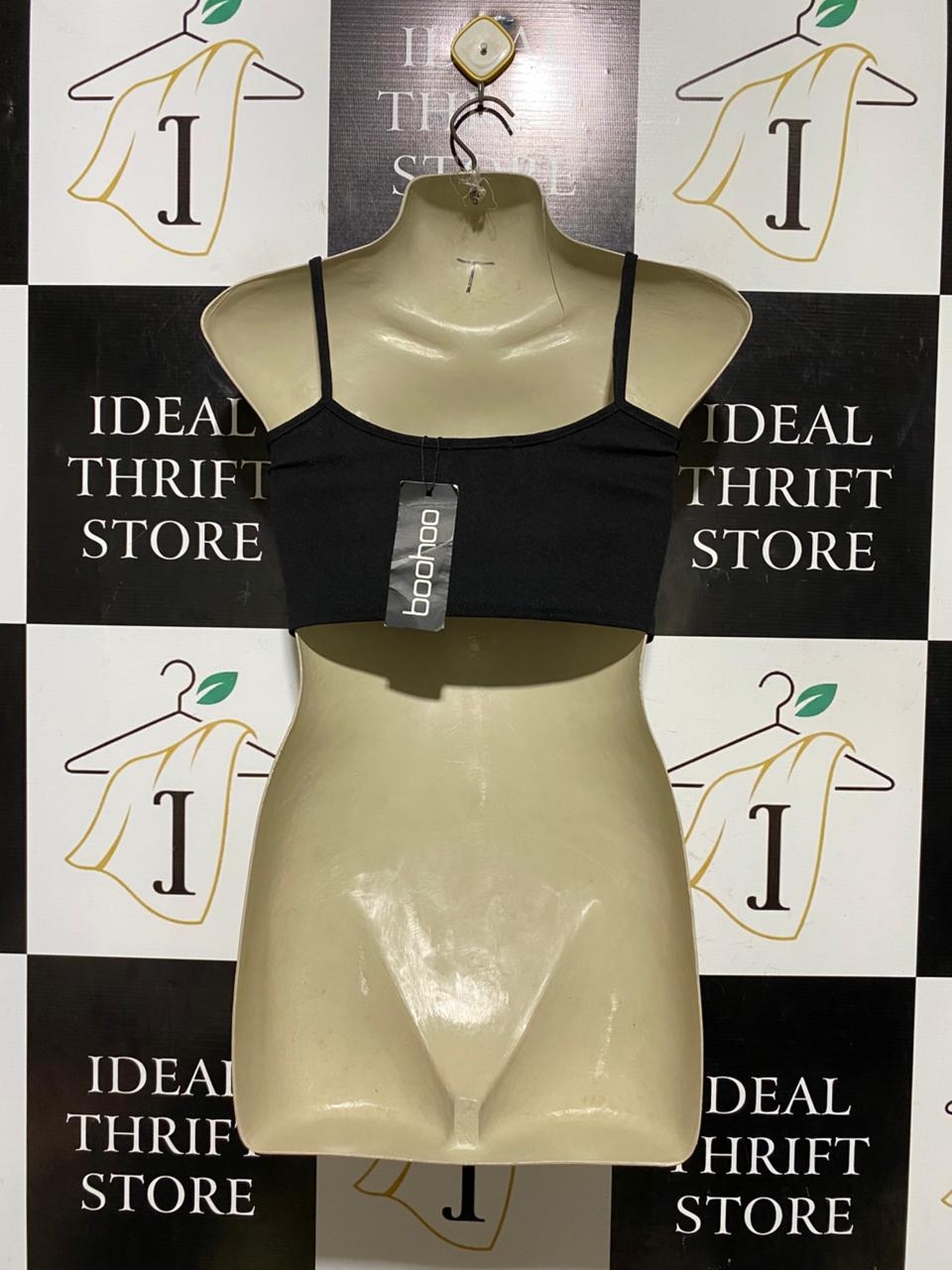 BOOHOO |S| BUST 12| B43| BLACK STRAPPY CAMI CROP TOP SWEETHEART NECKLINE CRISS CROSS STRAP TANK BLOUSE