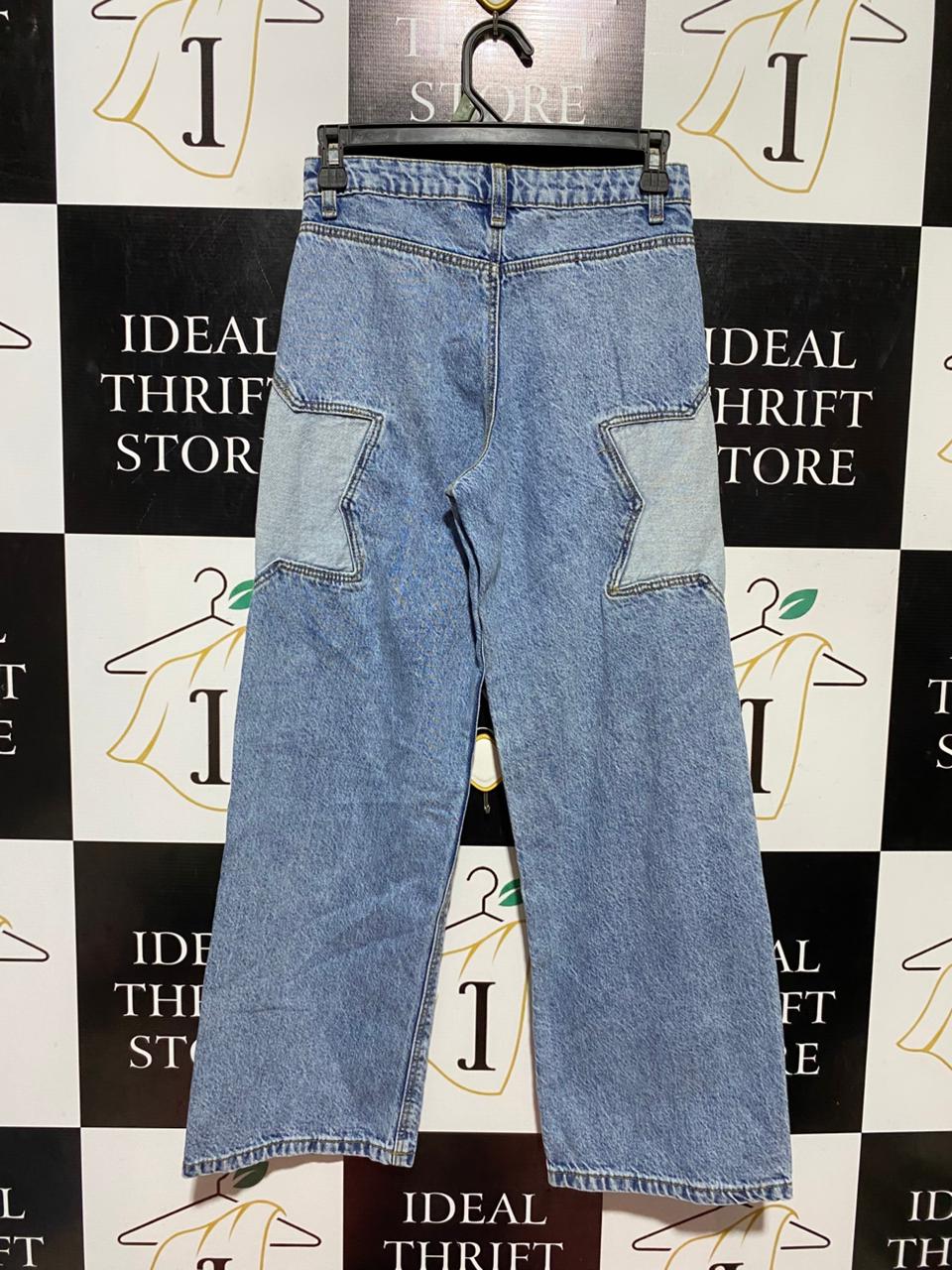 PRIMARK |S| WAIST 26| B42| LIGHT WASH DENIM STAR PATCH WIDE LEG JEANS MID RISE PANTS