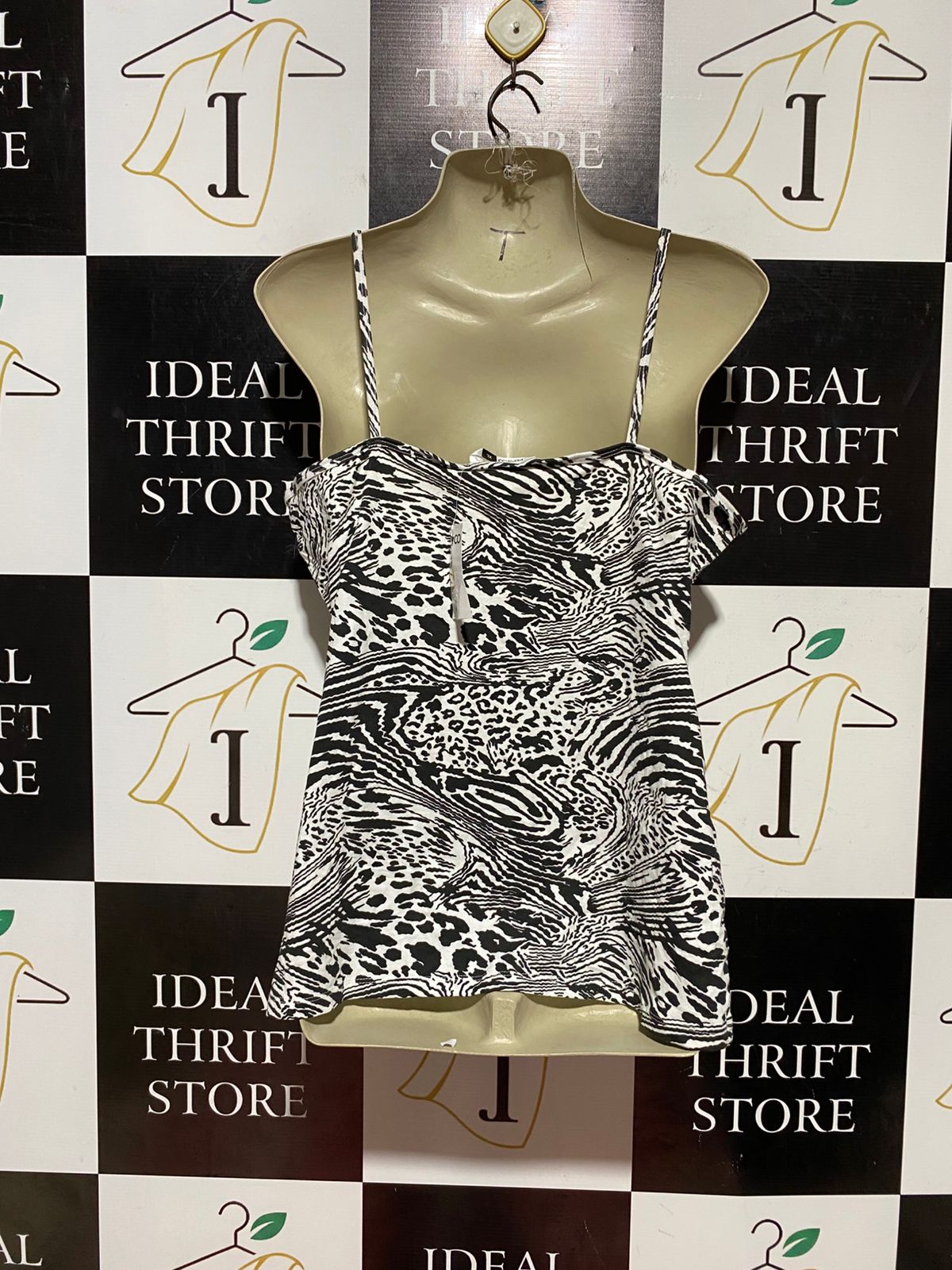 PEP & CO |L| BUST 19| B42| BLACK AND WHITE LEOPARD ZEBRA MIXED ANIMAL PRINT CAMISOLE TANK TOP