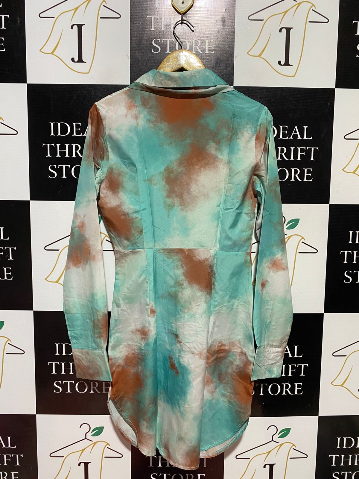 CHI CME |M| BUST 18| B44| TEAL AND BROWN LONG SLEEVE MINI DRESS