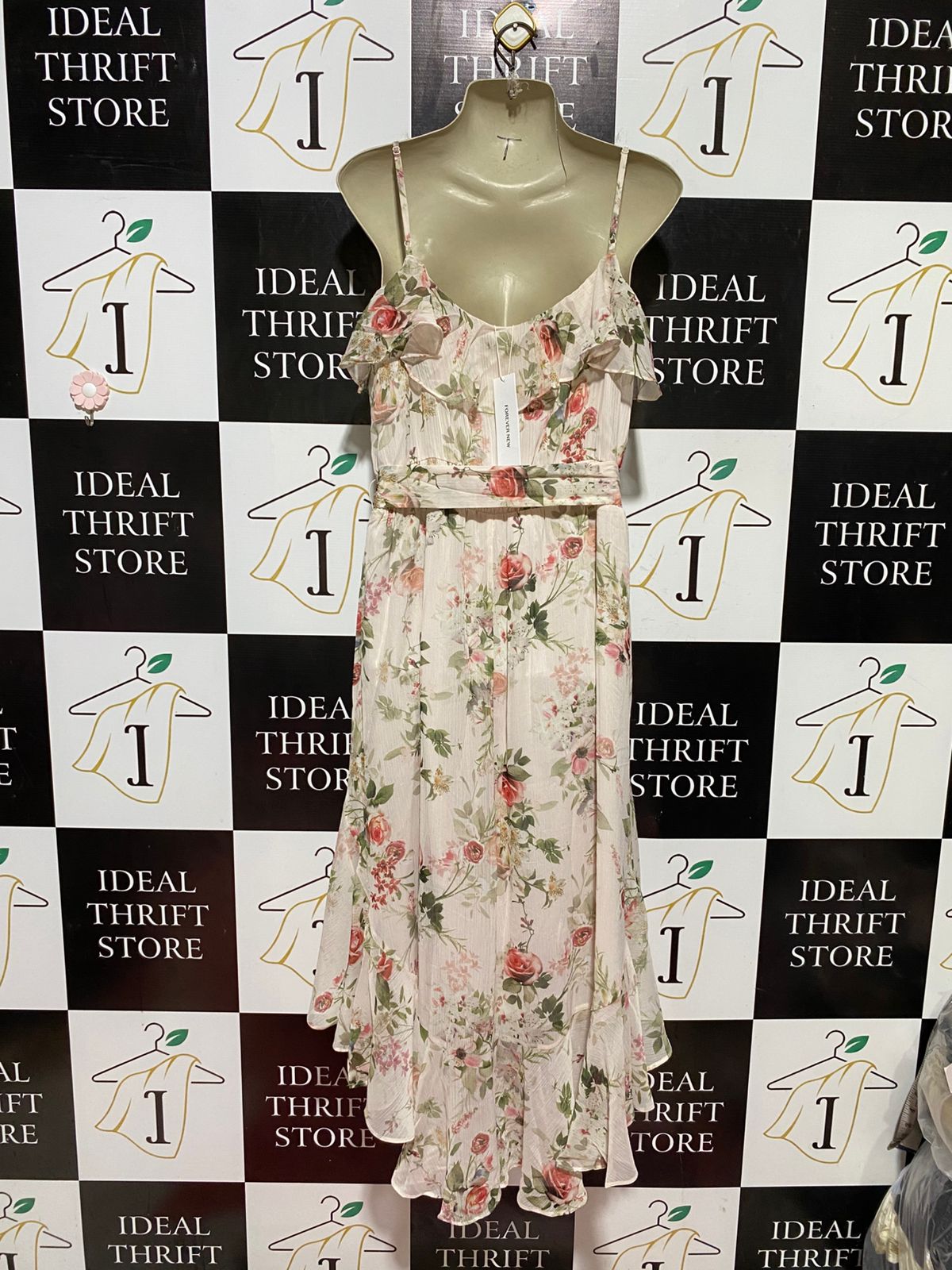 FOREVER NEW |M| BUST 18| B44| SPAGHETTI STRAP RUFFLE BUST SMOCKED WAIST TIE FRONT A-LINE DRESS