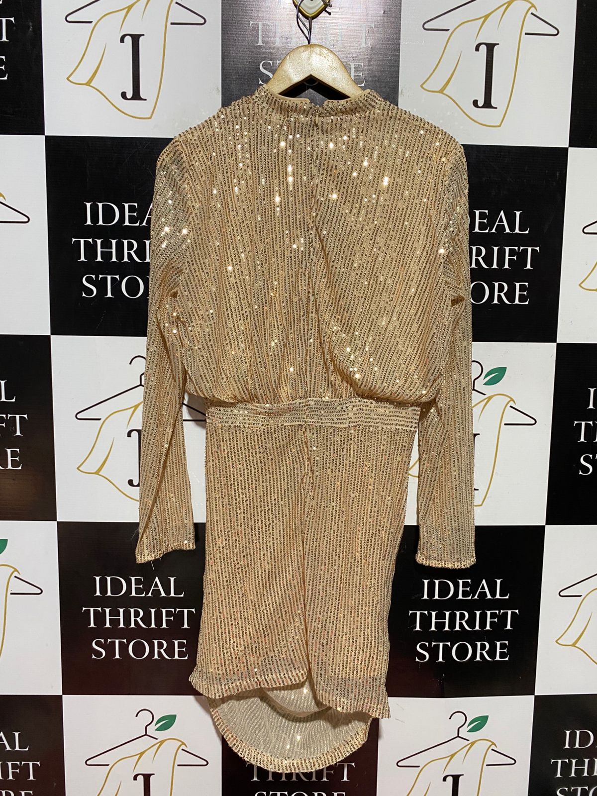 SHEIN |M| BUST 18| B43| STUNNING GOLD SEQUIN LONG SLEEVE MOCK NECK MINI DRESS COCKTAIL PARTY EVENING WEAR
