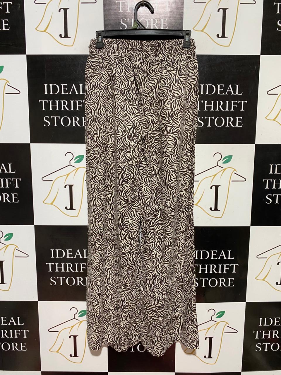 ANKO |S| WAIST 26| B43| CHIC BROWNS AND CREAM ZEBRA ANIMAL PRINT HIGH WAISTED WIDE LEG PANTS WITH DRAWSTRING WAIST