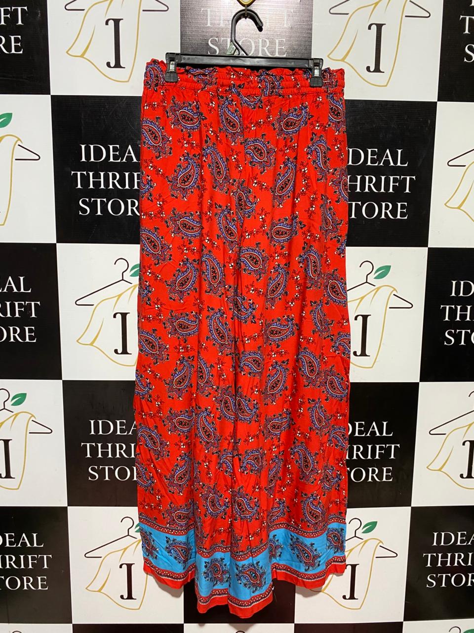 SPORTS GIRL |L| WAIST 30| B43| WIDE LEG BOHO PANTS RED PAISLEY PRINT DRAWSTRING CULOTTES PALAZZO TROUSERS