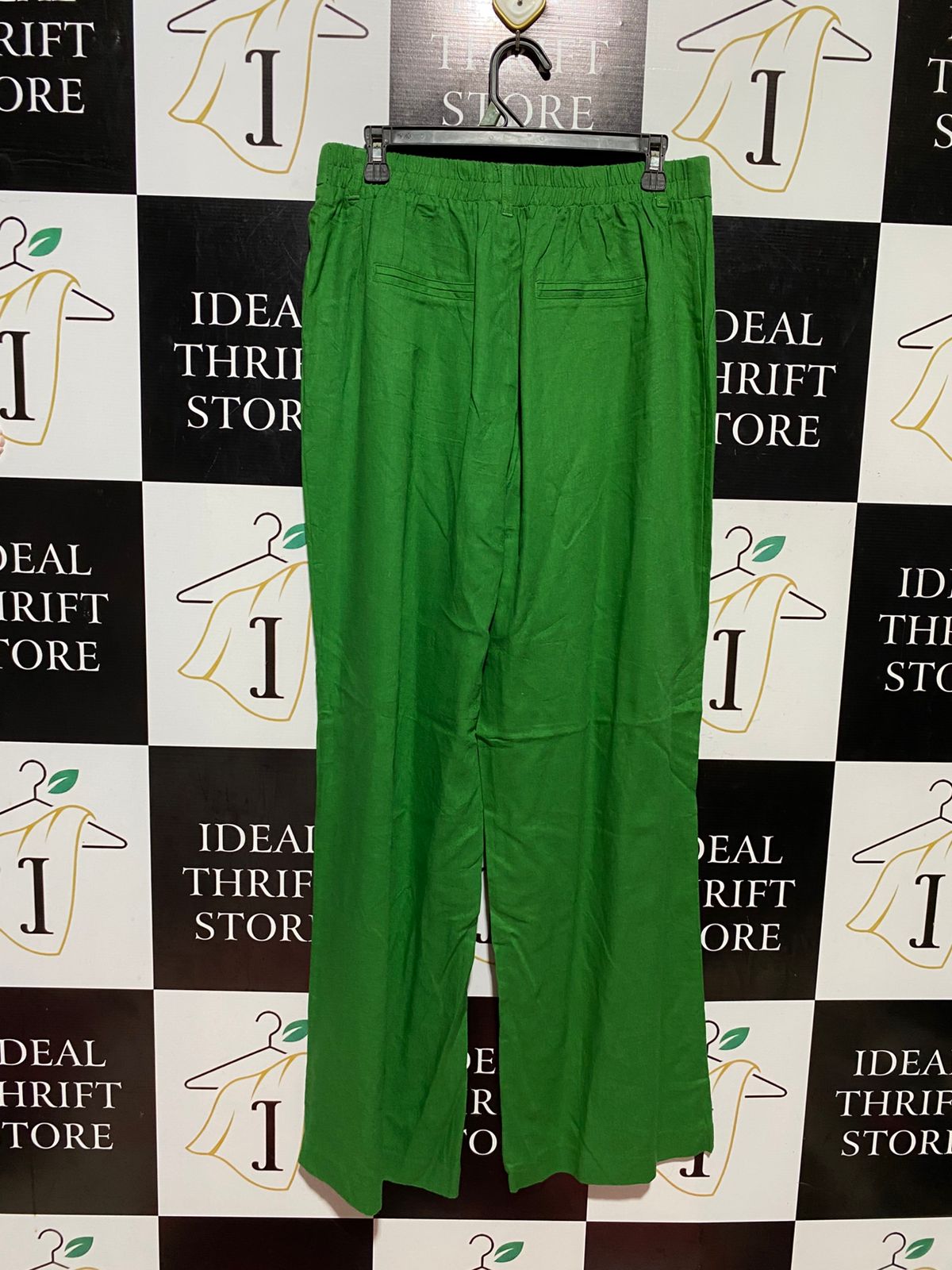 SUNNY GIRL |L| WAIST 32| B43| GREEN WIDE LEG TROUSERS CASUAL LINEN STYLE COMFORT PANTS