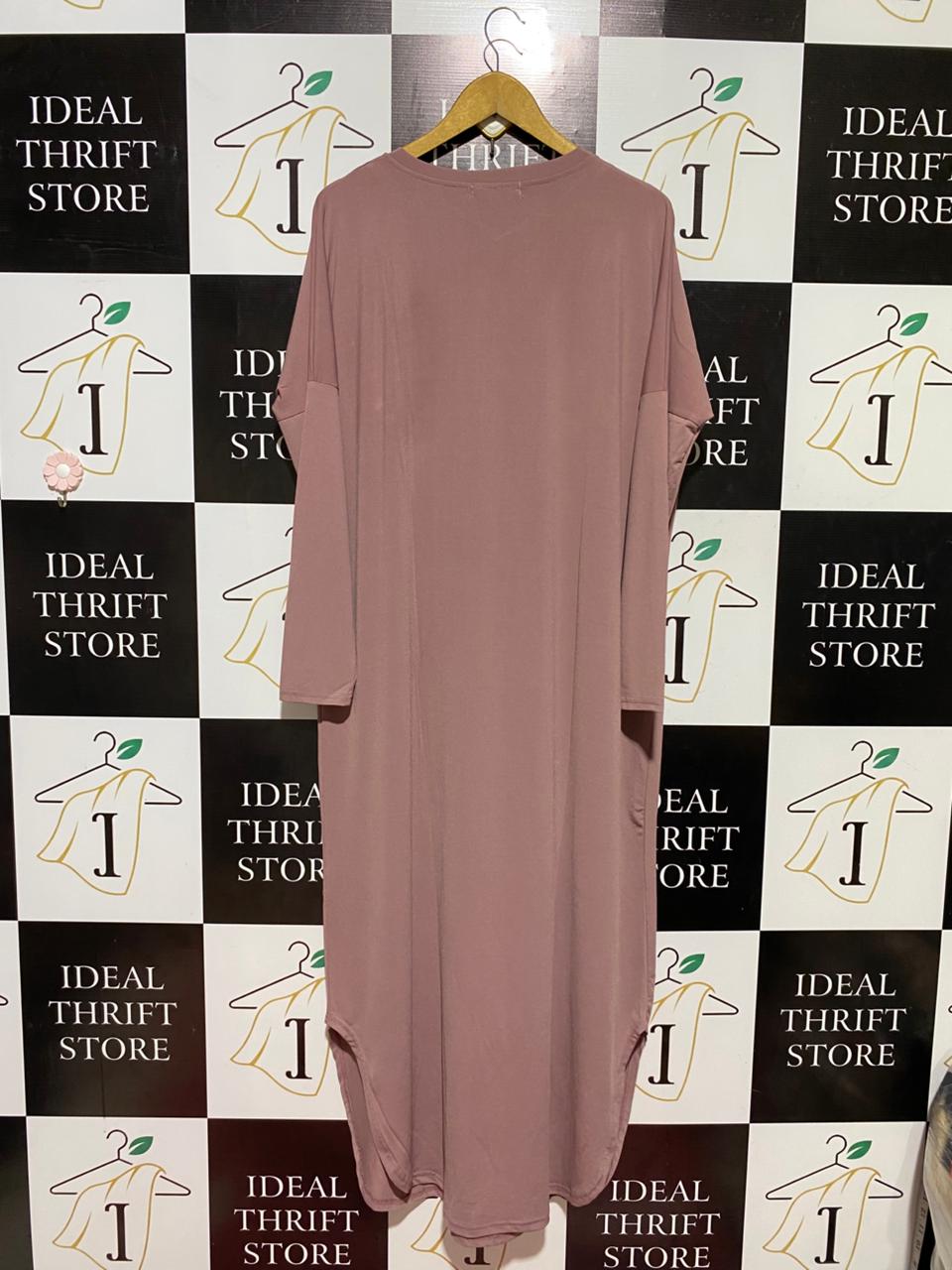 URBAN CULTURE |L| BUST FREE| B45| DUSTY ROSE LONG SLEEVE OVERSIZED MAXI T-SHIRT DRESS