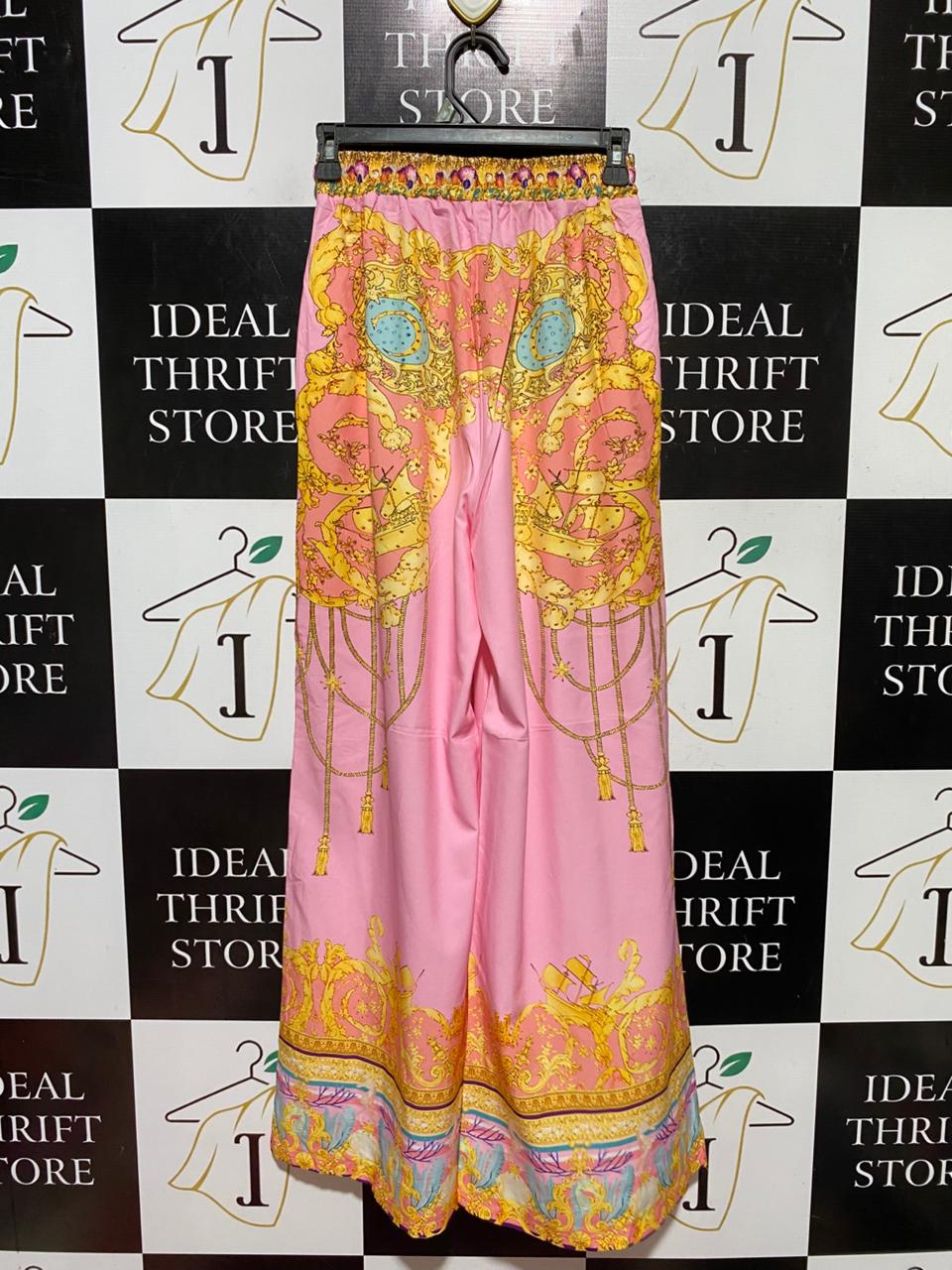 |S| WAIST 24| B44| PINK BAROQUE GRAPHIC PRINT WIDE LEG DRAWSTRING PANTS