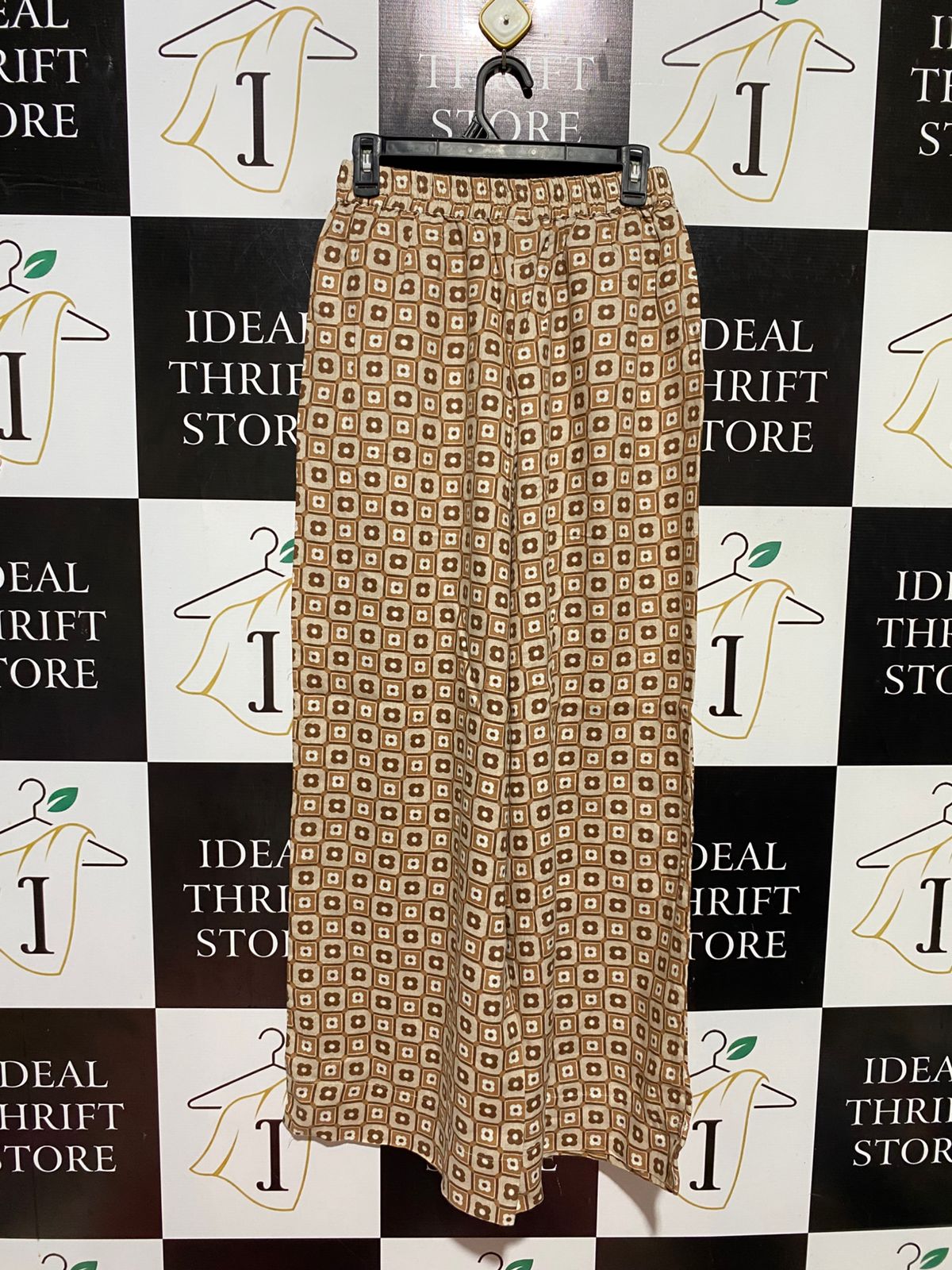 SEED |S| WAIST 26| B44| VINTAGE GEOMETRIC FLORAL PRINT WIDE-LEG PANTS WITH ELASTIC WAISTBAND
