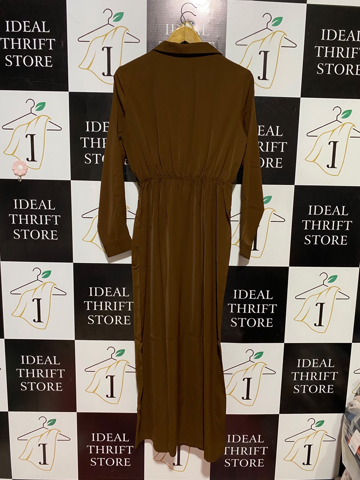 SHEIN |M| BUST 18| B46| BROWN LONG SLEEVE SURPLICE WRAP MIDI DRESS