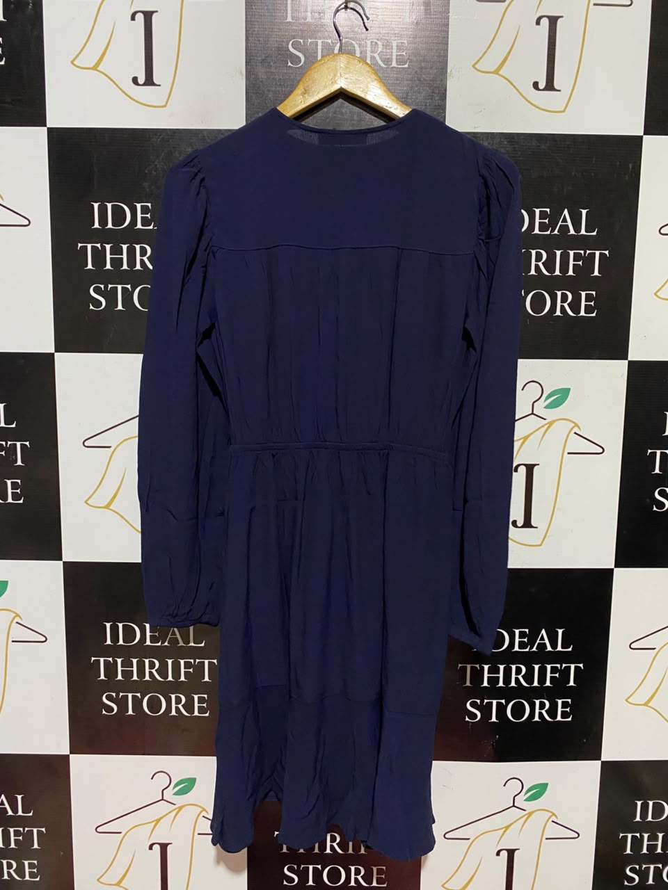 M&S |S| BUST 16| B46| NAVY BLUE LONG SLEEVE ELASTIC WAIST TIERED SKIRT MINI DRESS