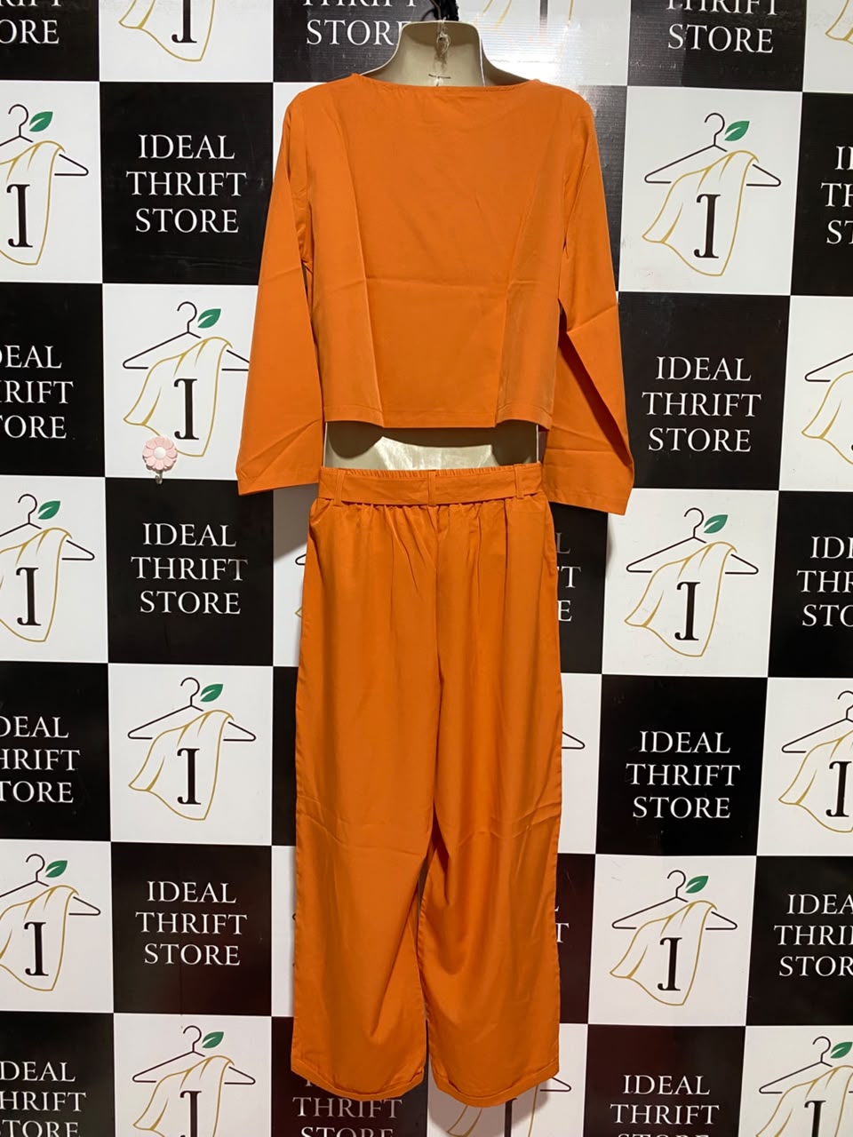 |S| B46| BURNT ORANGE LONG SLEEVE CROP TOP AND WIDE LEG PANTS CO-ORD SET
