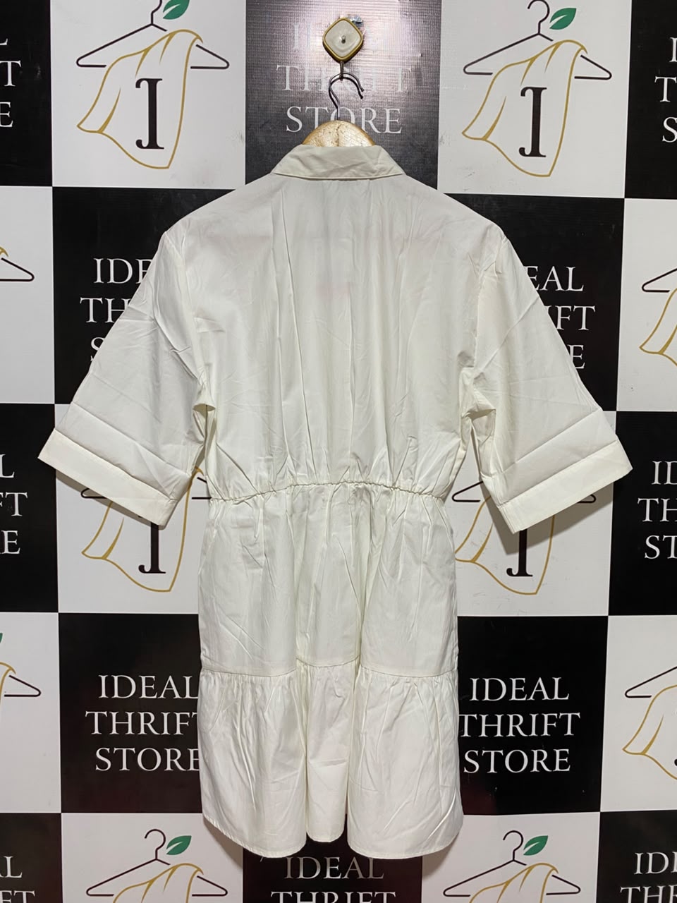 STRADIVARIUS |L| BUST 19| B46|WHITE BUTTON-DOWN SHIRT DRESS WITH CINCHED WAIST