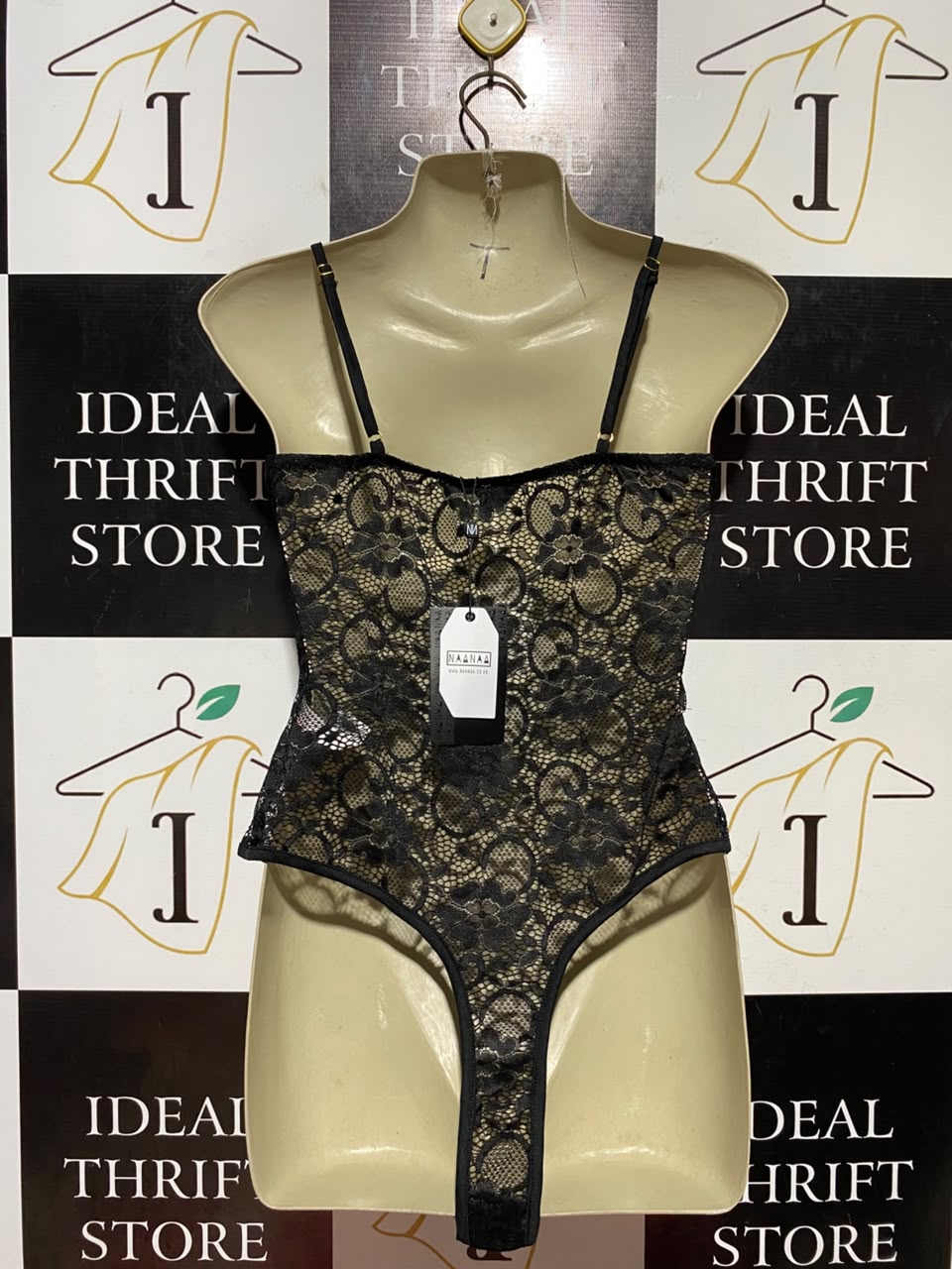 NAANAA |M| BUST 16| B45| BLACK SHEER LACE CORSET-STYLE CAMI BODYSUIT