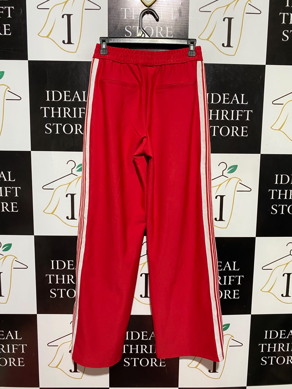 DECJUBA |S| WAIST 26| B45| RED WIDE-LEG TRACK PANTS WITH SIDE STRIPES