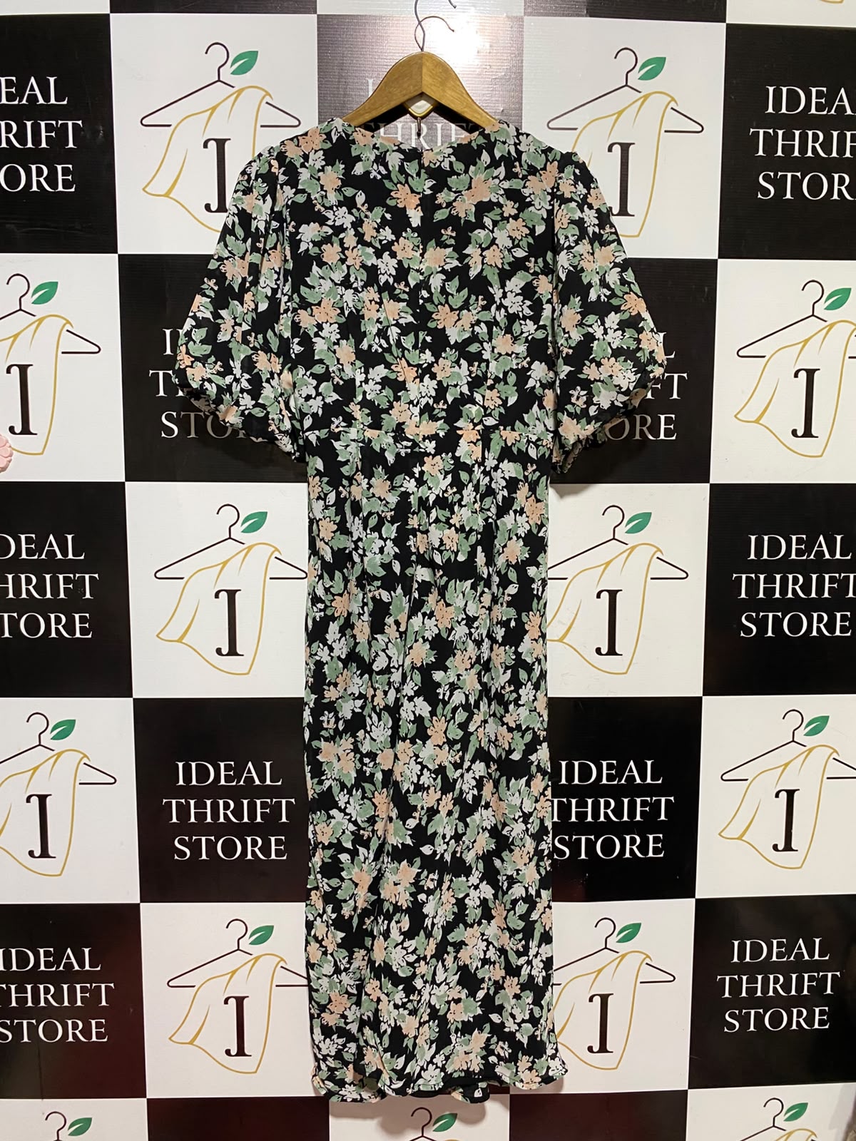 SAVEL |M| BUST 18| B45| FLORAL PRINT V-NECK MIDI DRESS WITH PUFF SLEEVES