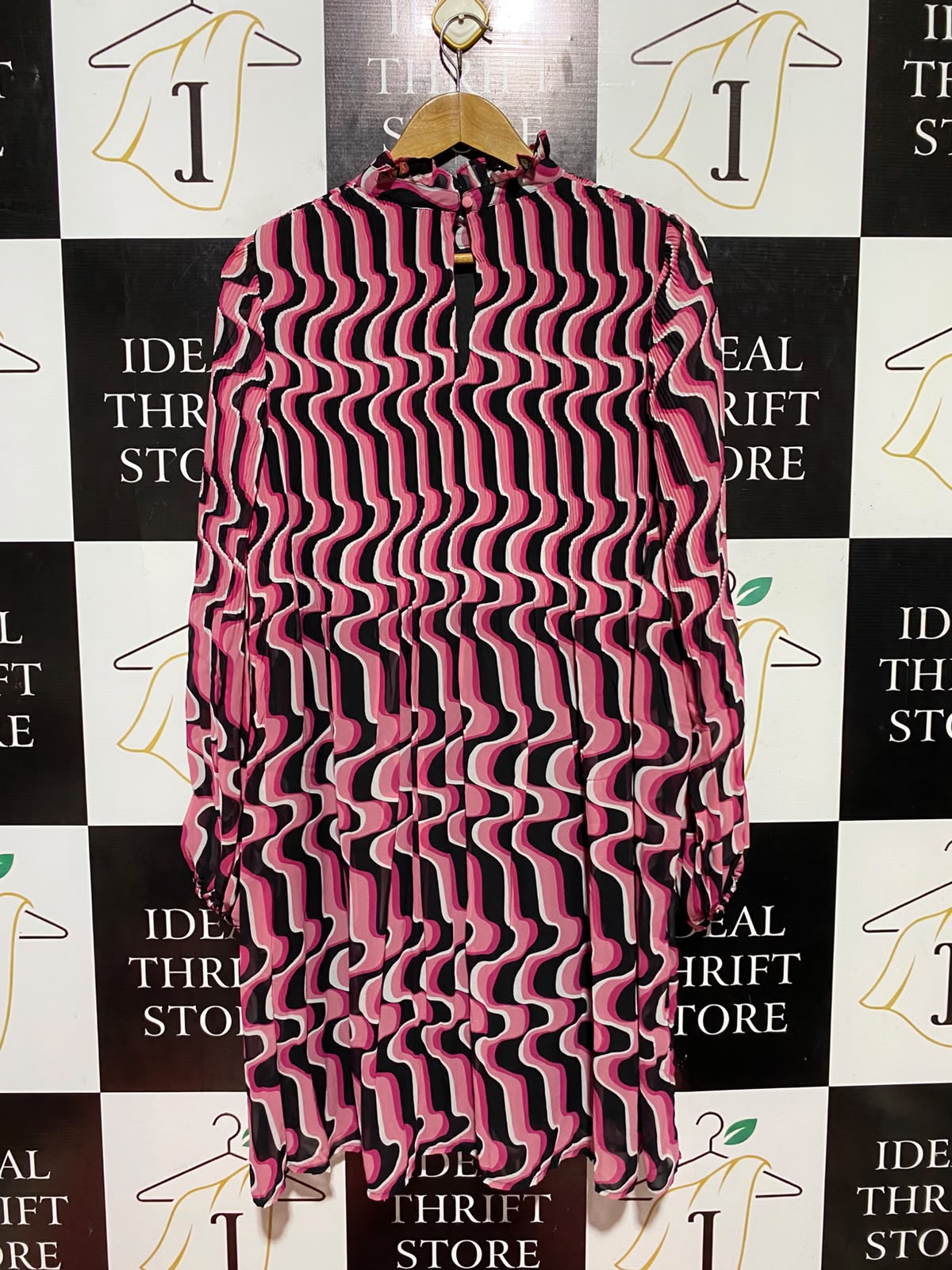 ET VOUS |L| BUST 21| B45| RETRO PSYCHEDELIC WAVE PRINT MOCK NECK MINI DRESS
