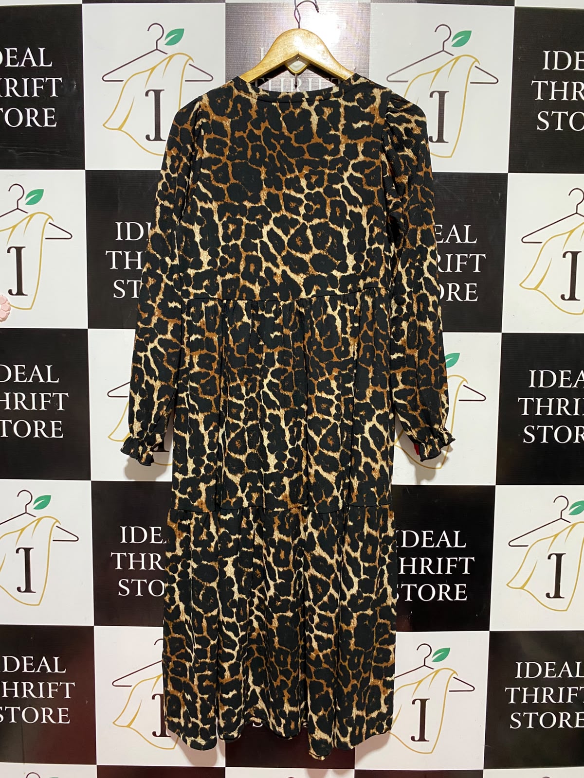 YOURS |M| BUST 18| B45| LEOPARD PRINT TIERED LONG-SLEEVE MIDI DRESS