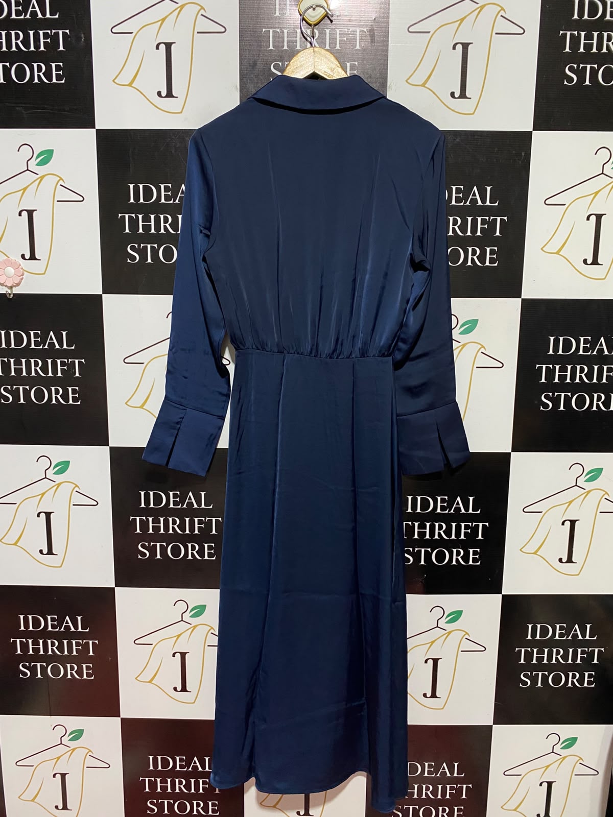 ZARA |S| BUST 17| B45| NAVY BLUE SATIN WRAP-FRONT MIDI DRESS