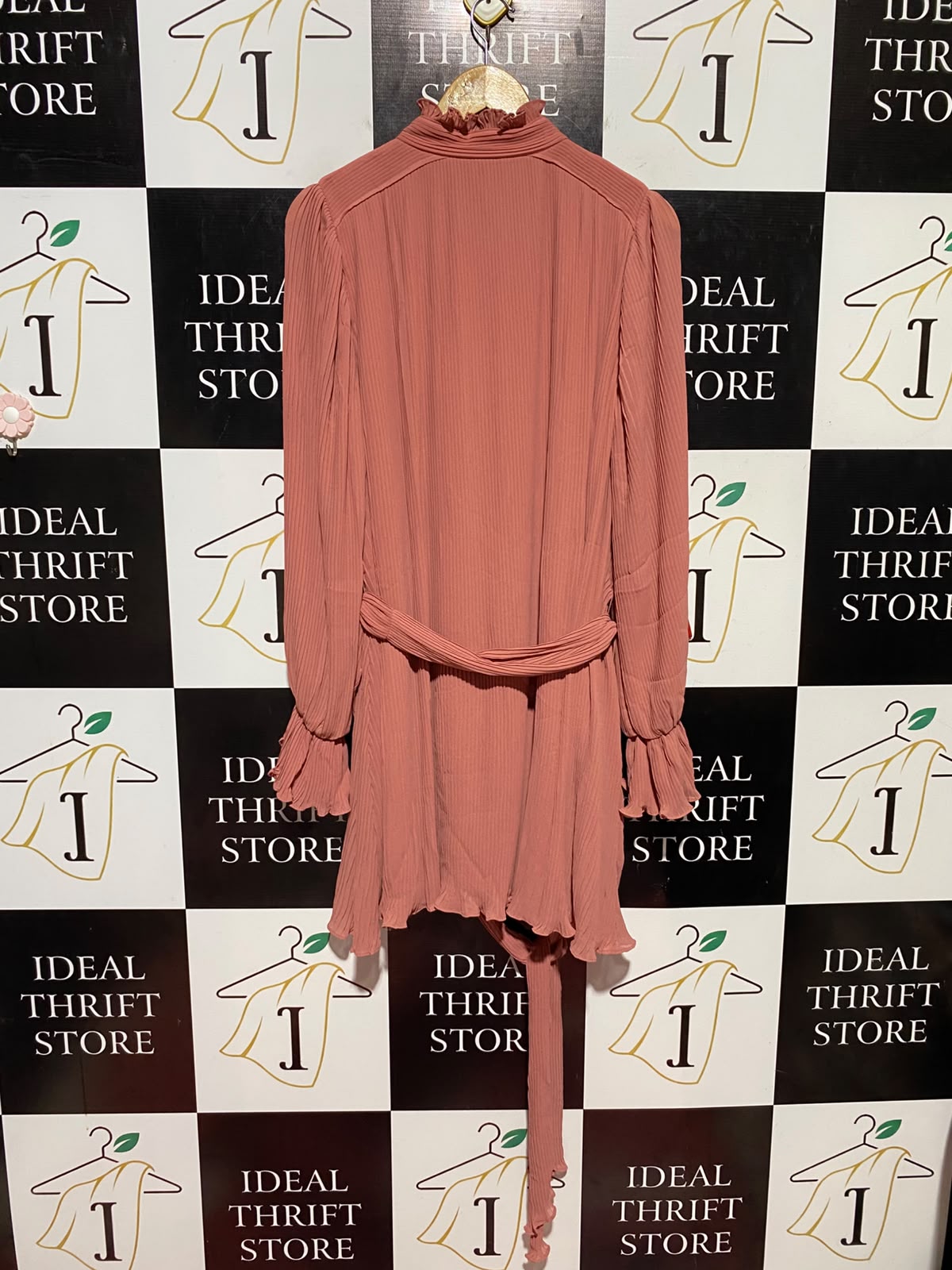FOREVER NEW |L| BUST 19| B45| PLISSÉ MOCK NECK BUTTON-FRONT TUNIC DRESS