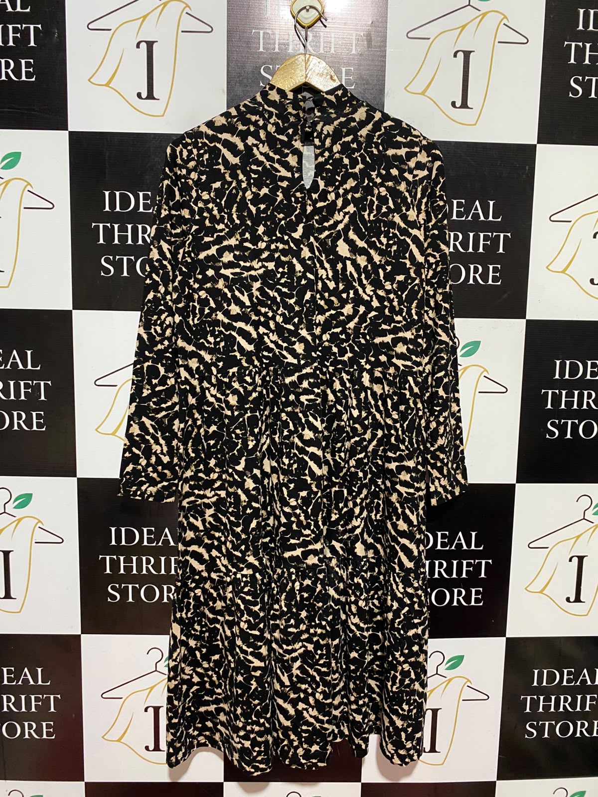 BY VERY |L| BUST 20| B47| WOMEN'S ABSTRACT LEOPARD PRINT LONG SLEEVE MOCK NECK DRESS NWT