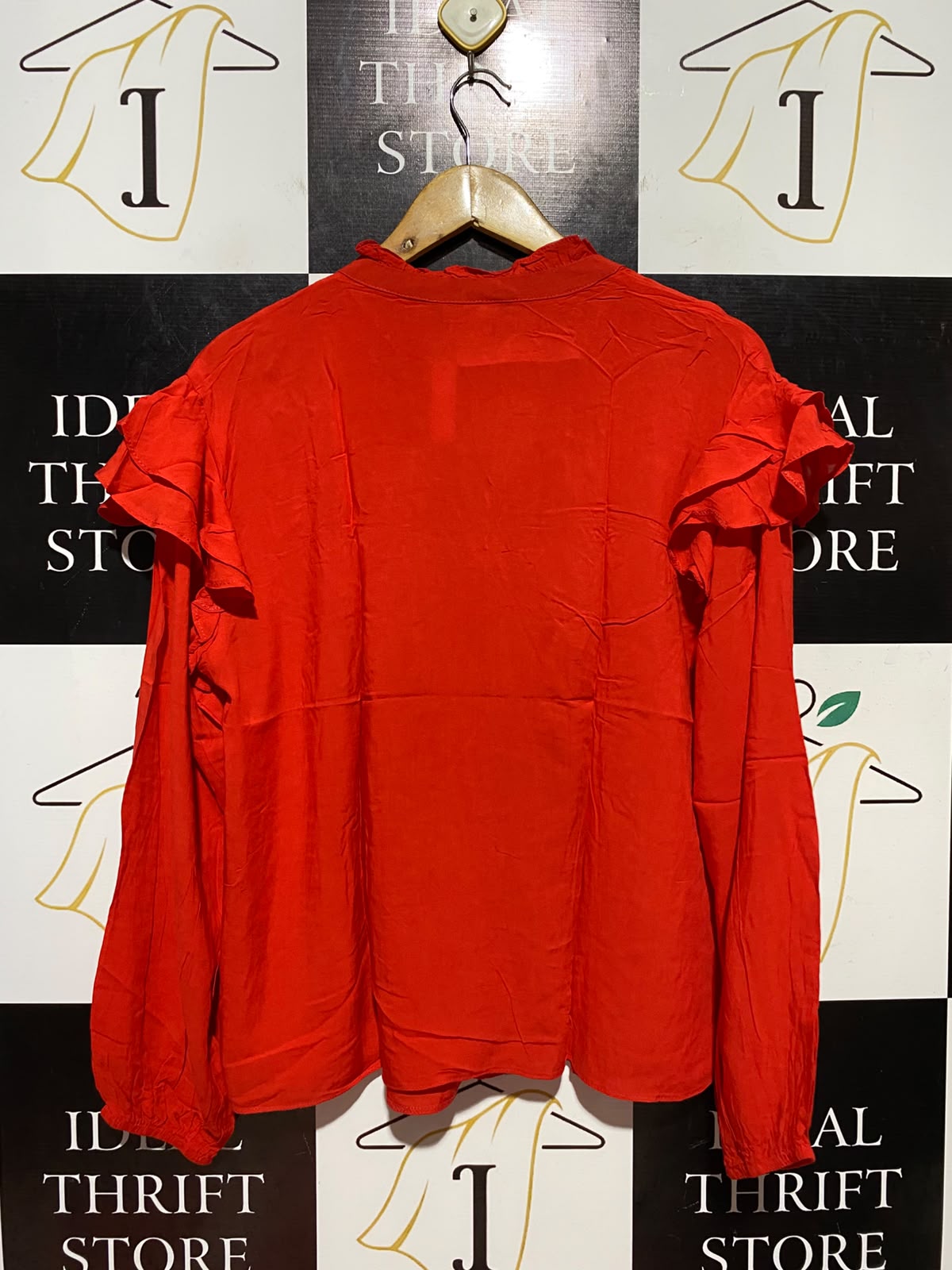 GEORGE |L| BUST 20| B47| WOMEN'S BRIGHT RED RUFFLED SHOULDER V-NECK LONG SLEEVE BLOUSE NWT