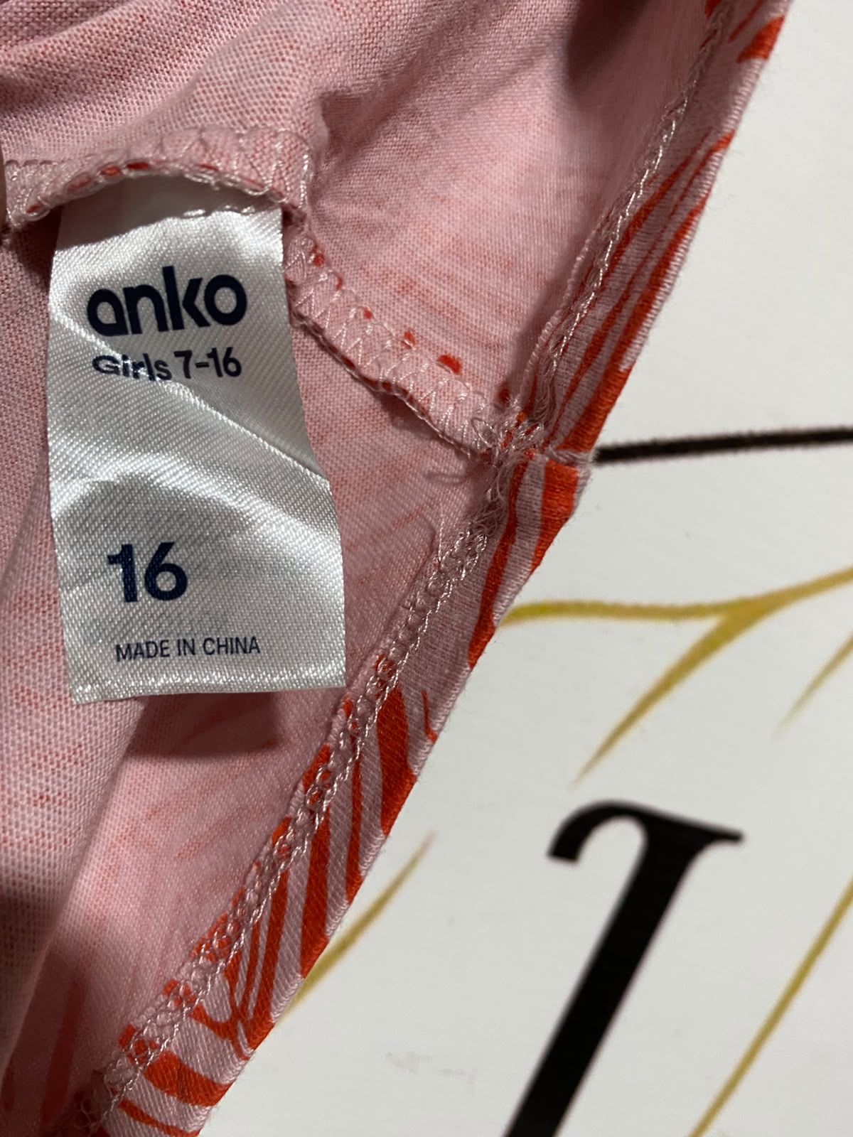 ANKO |M| BUST 18| B46| GIRLS' TROPIAL LEAF PRINT T-SHIRT - PINK & RED PALM LEAF SHORT SLEEVE TEE