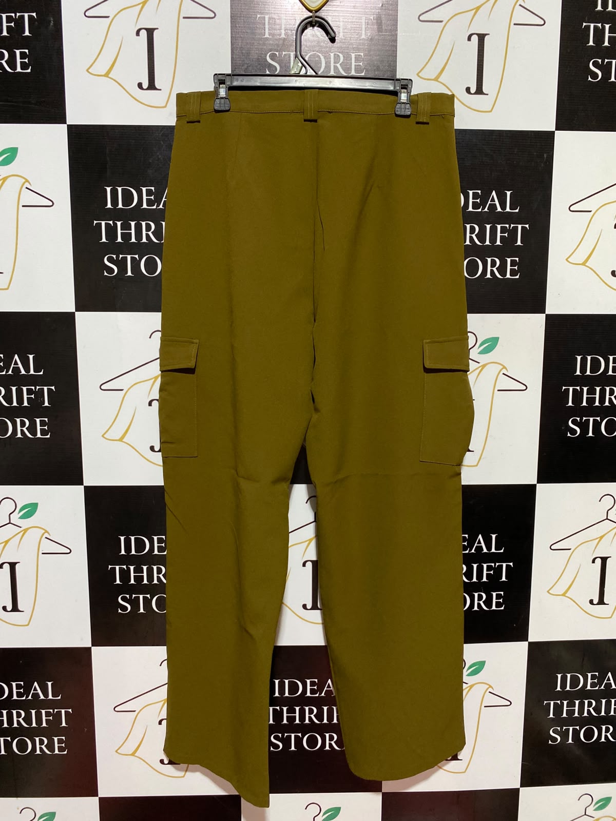 PRIMARK |XL| WAIST 34| B46| OLIVE GREEN HIGH WAISTED WIDE LEG CARGO TROUSERS PANTS