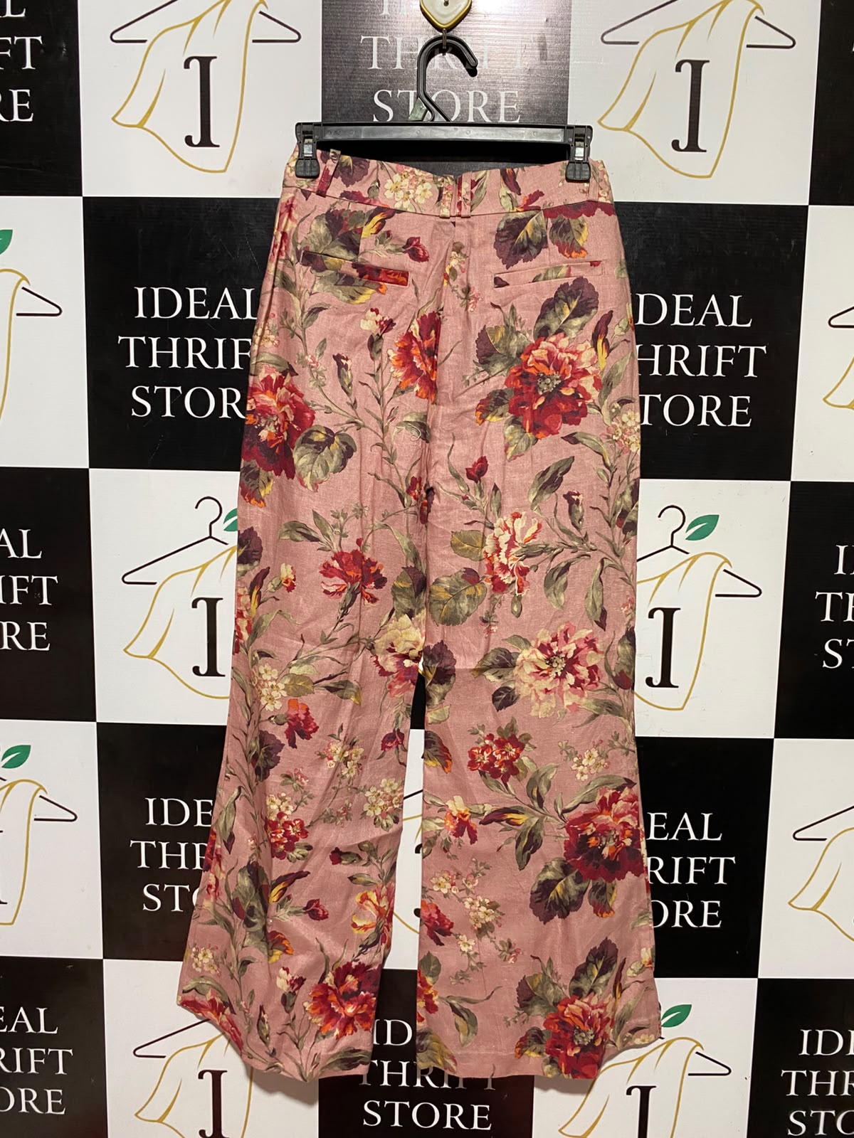 ZIMMERMANN |S| WAIST 26| B48| FLORAL PRINT WIDE-LEG LINEN PANTS IN DUSTY ROSE MULTI